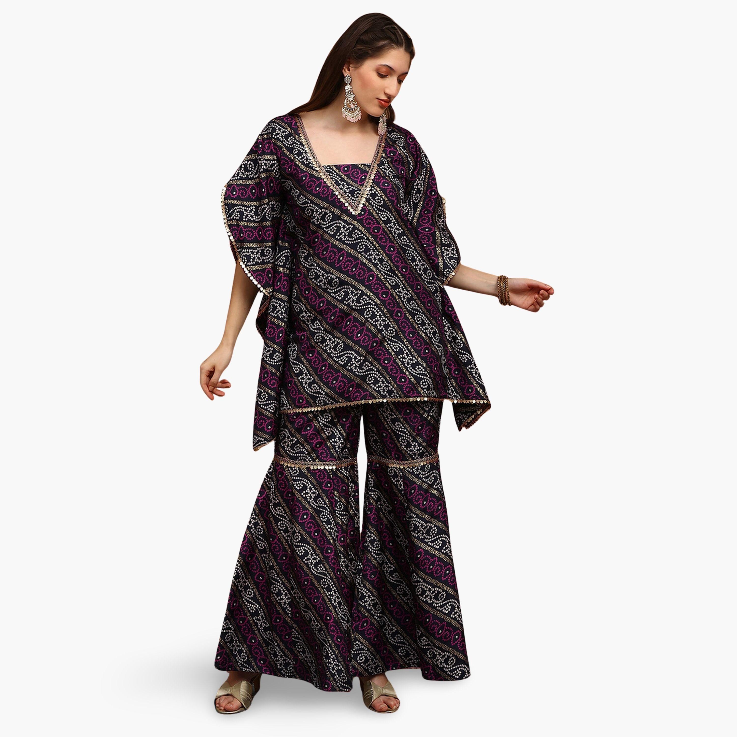 Globus X Styli Women Bandhani Ethnic Coin Detail Tunic and Sharara Festive Co-Ords-women-clothing-ethnicwear-kurtasets-image-1