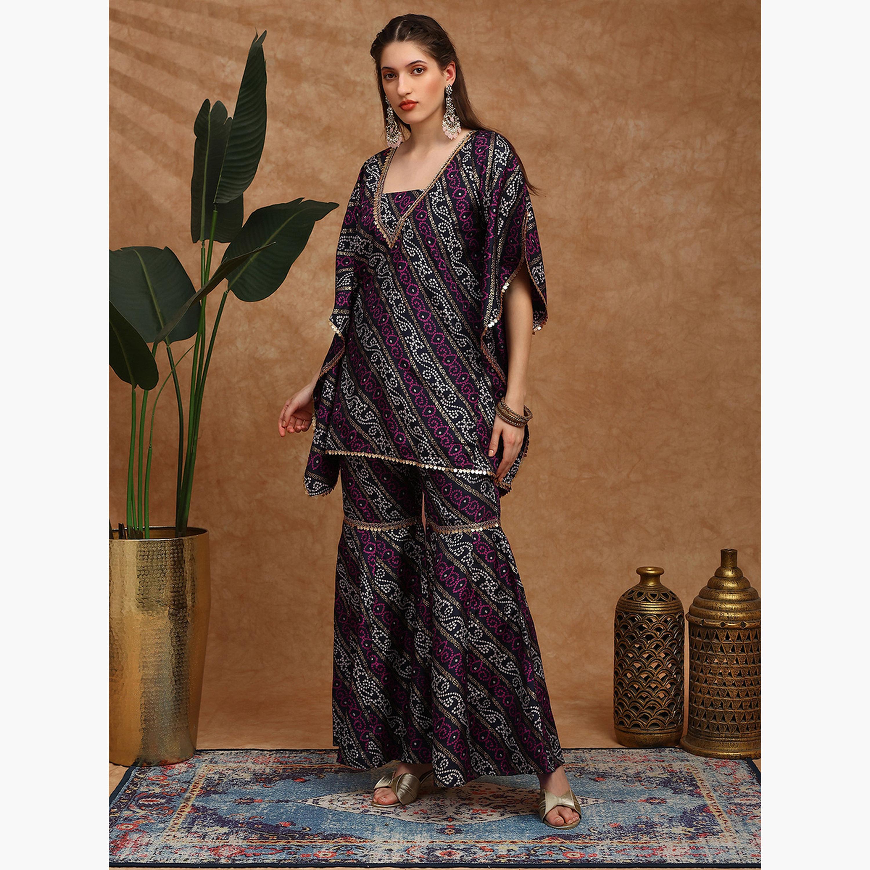 Globus X Styli Women Bandhani Ethnic Coin Detail Tunic and Sharara Festive Co-Ords-women-clothing-ethnicwear-kurtasets-image-2