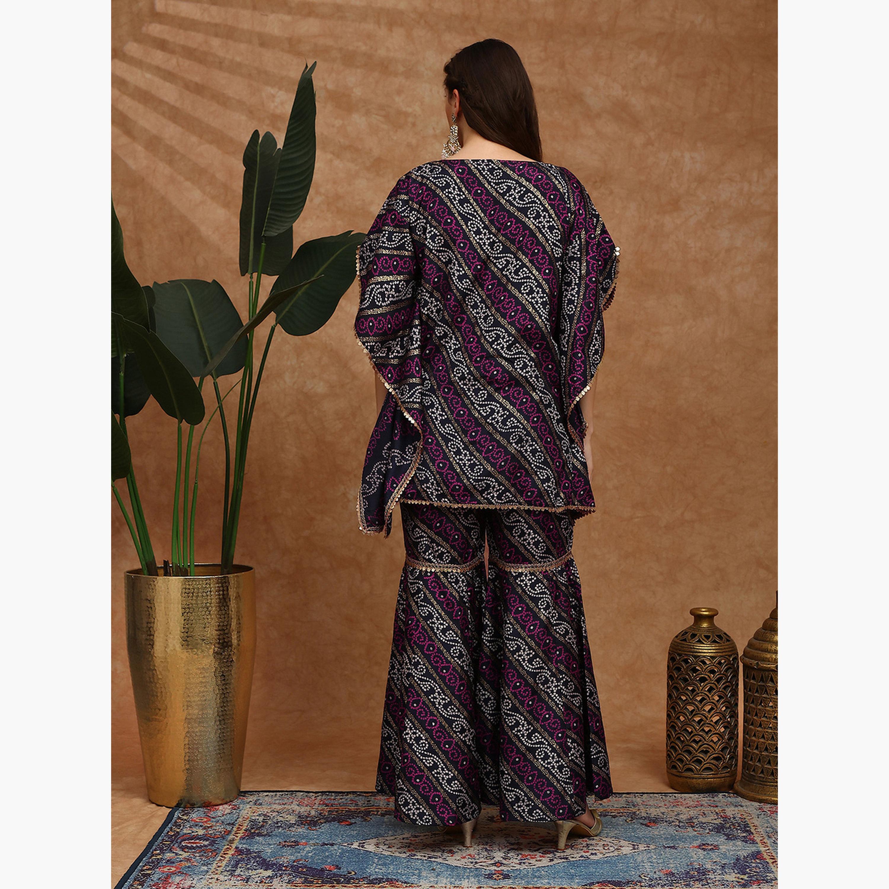 Globus X Styli Women Bandhani Ethnic Coin Detail Tunic and Sharara Festive Co-Ords-women-clothing-ethnicwear-kurtasets-image-3