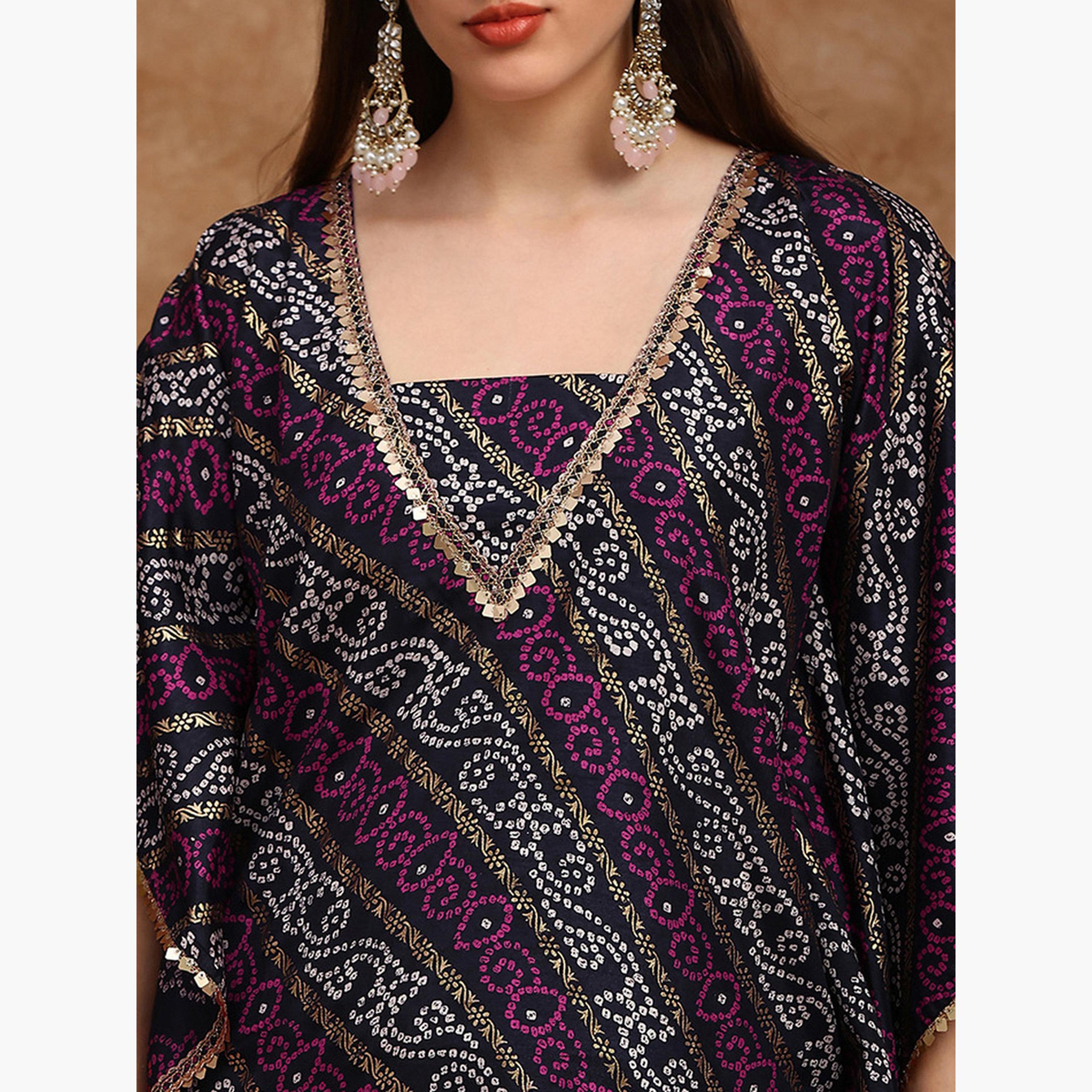 Globus X Styli Women Bandhani Ethnic Coin Detail Tunic and Sharara Festive Co-Ords-women-clothing-ethnicwear-kurtasets-image-4