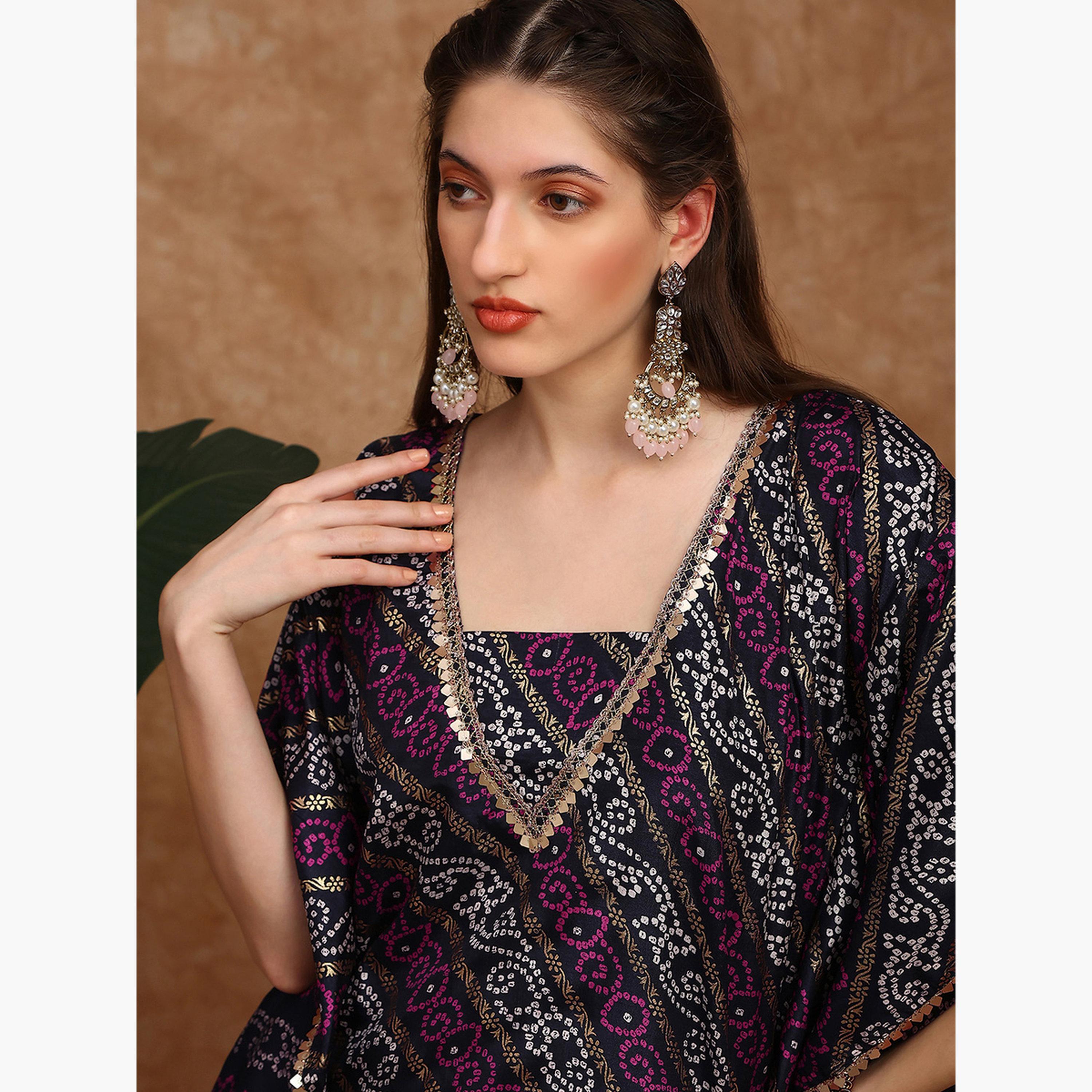 طقم منسق من تونيك وبنطال شرار بتفاصيل عملات إثنية للنساء-women-clothing-ethnicwear-kurtasets-image-6