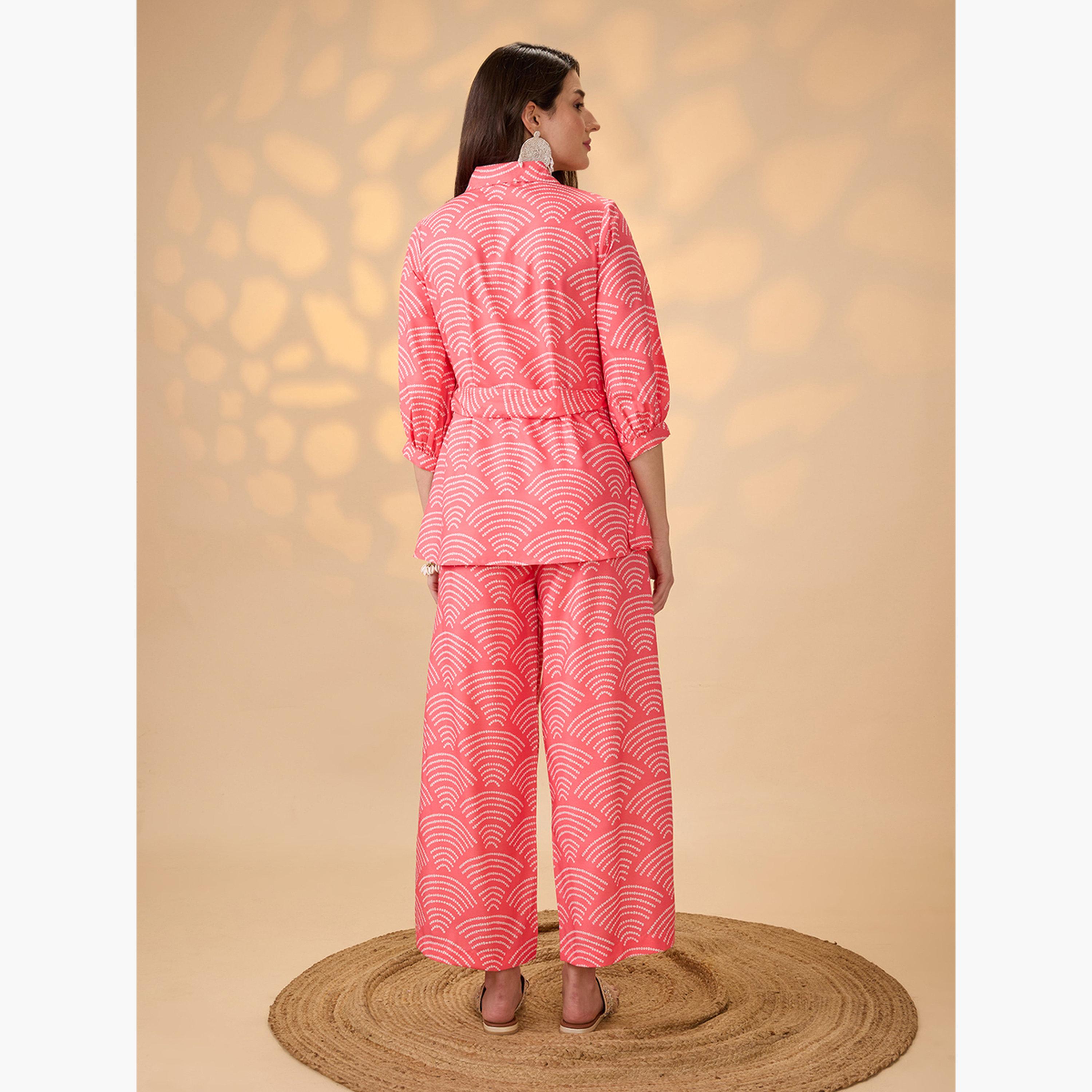 طقم منسق من تونيك وبنطال بالازو مع حزام للنساء-women-clothing-coordsets-image-3