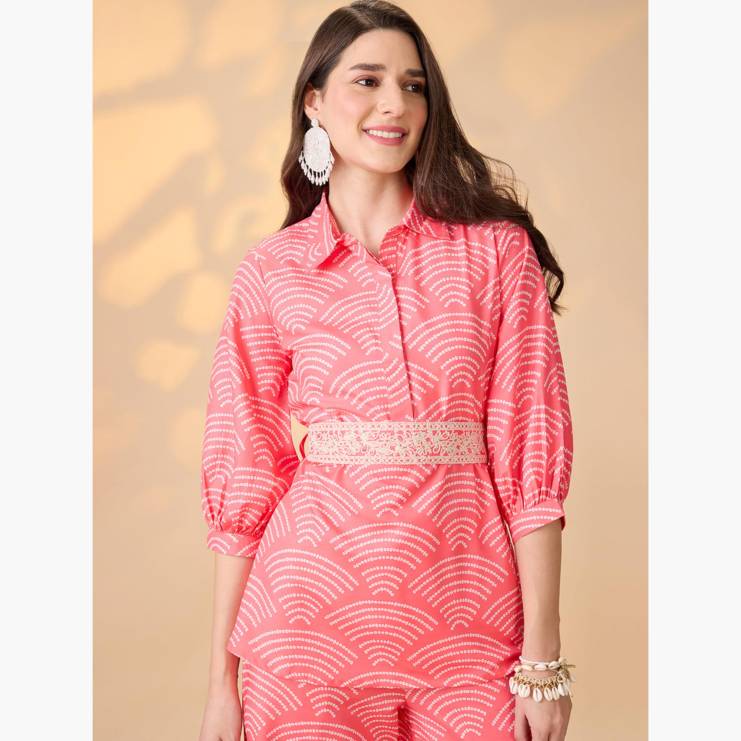 طقم منسق من تونيك وبنطال بالازو مع حزام للنساء-women-clothing-coordsets-image-6