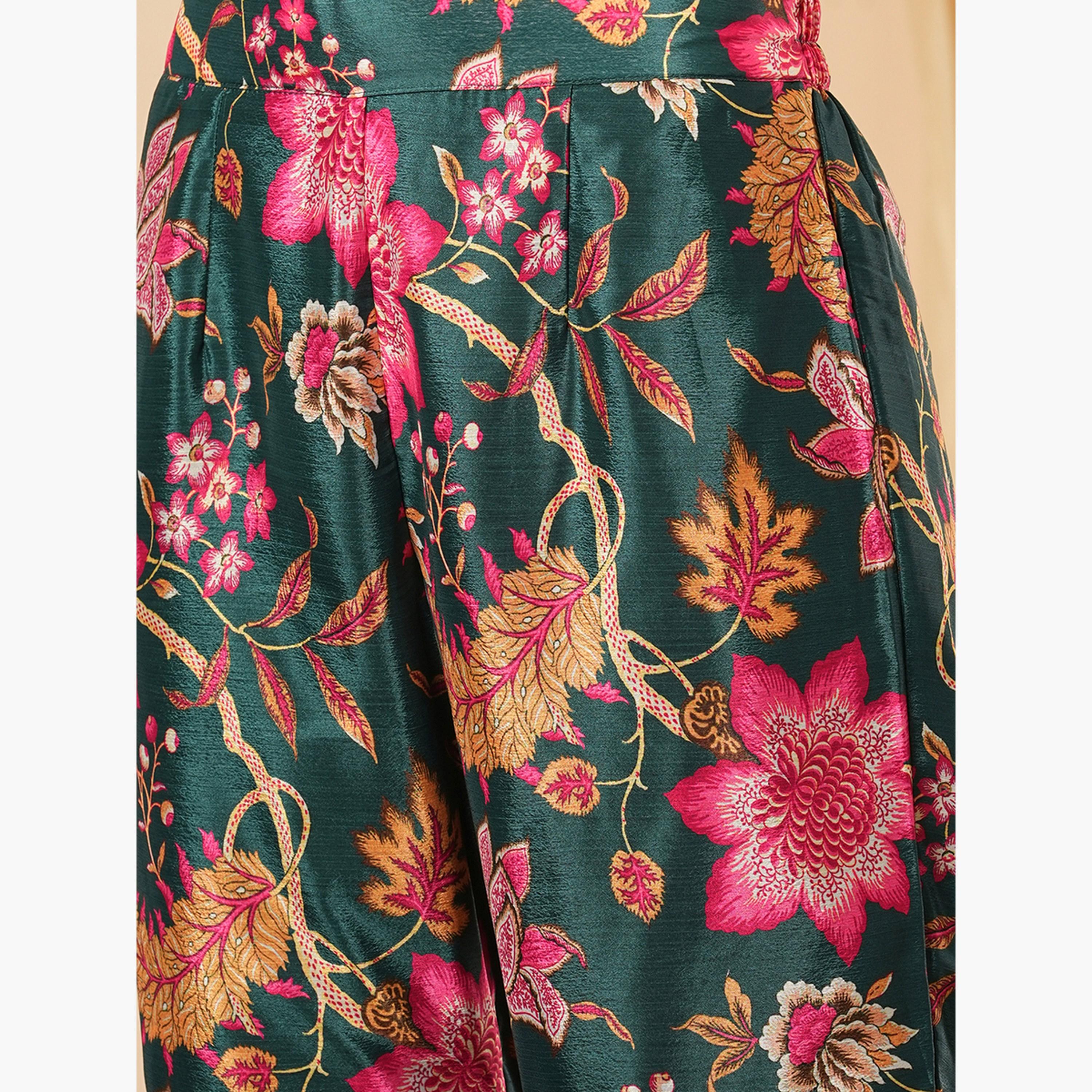 طقم منسق من تونيك وبنطال غارارا وتفاصيل ترتر ودوباتا للنساء-women-clothing-ethnicwear-kurtasets-image-5