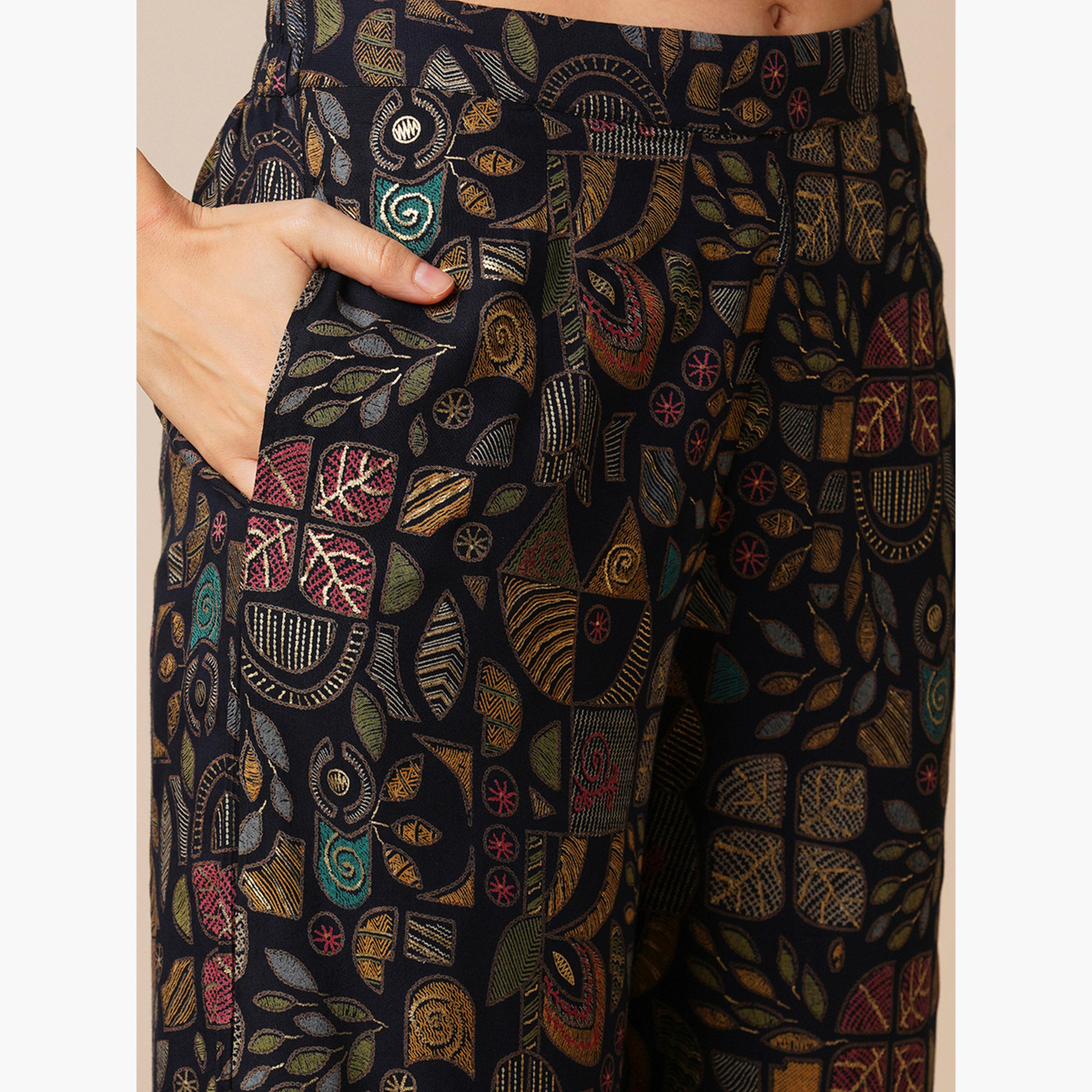 طقم قميص وبنطلون مطبوع بورق ذهبي-women-clothing-coordsets-image-6