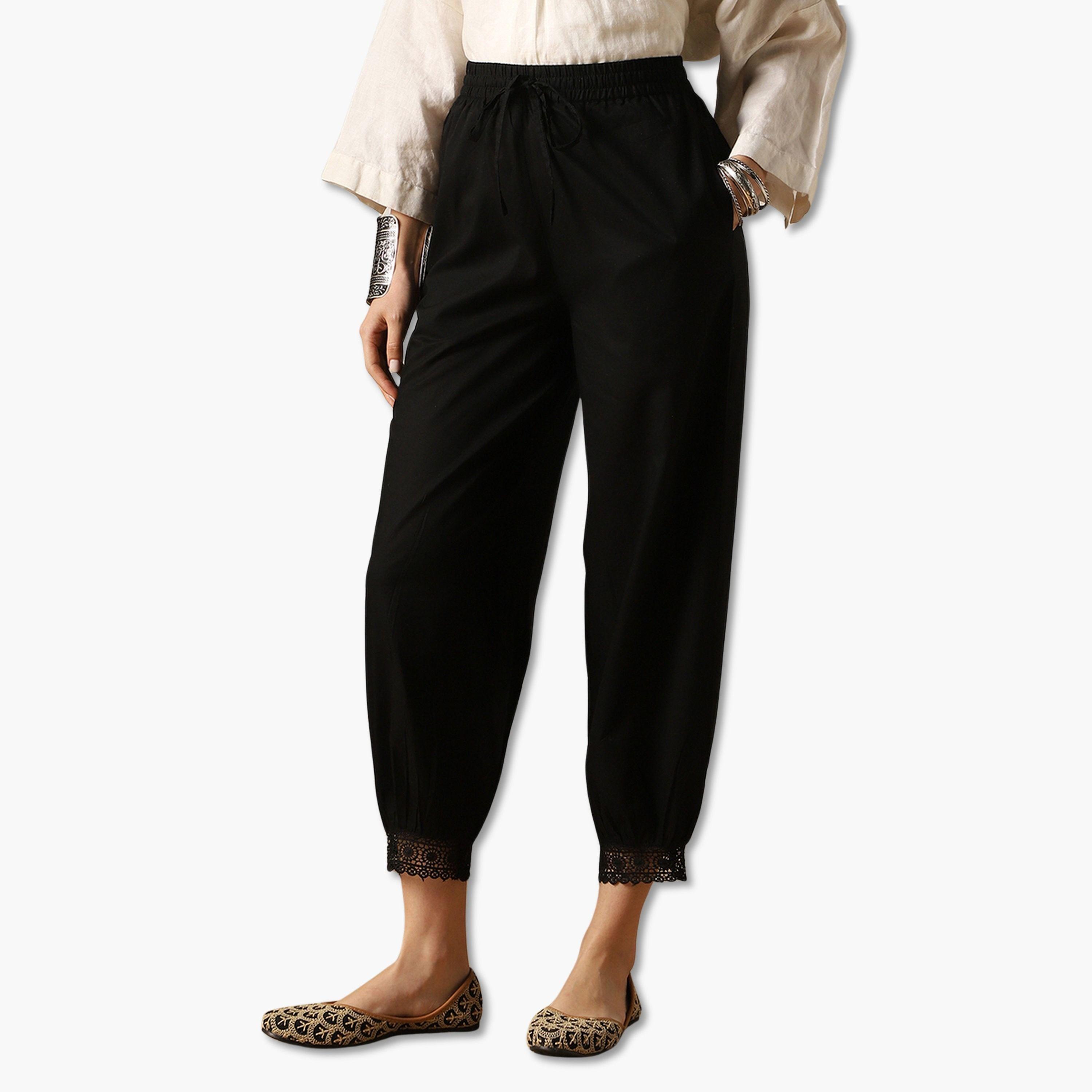 بنطلون قصة مريحة وتفاصيل دانتيل-women-clothing-bottoms-trousers-image-1