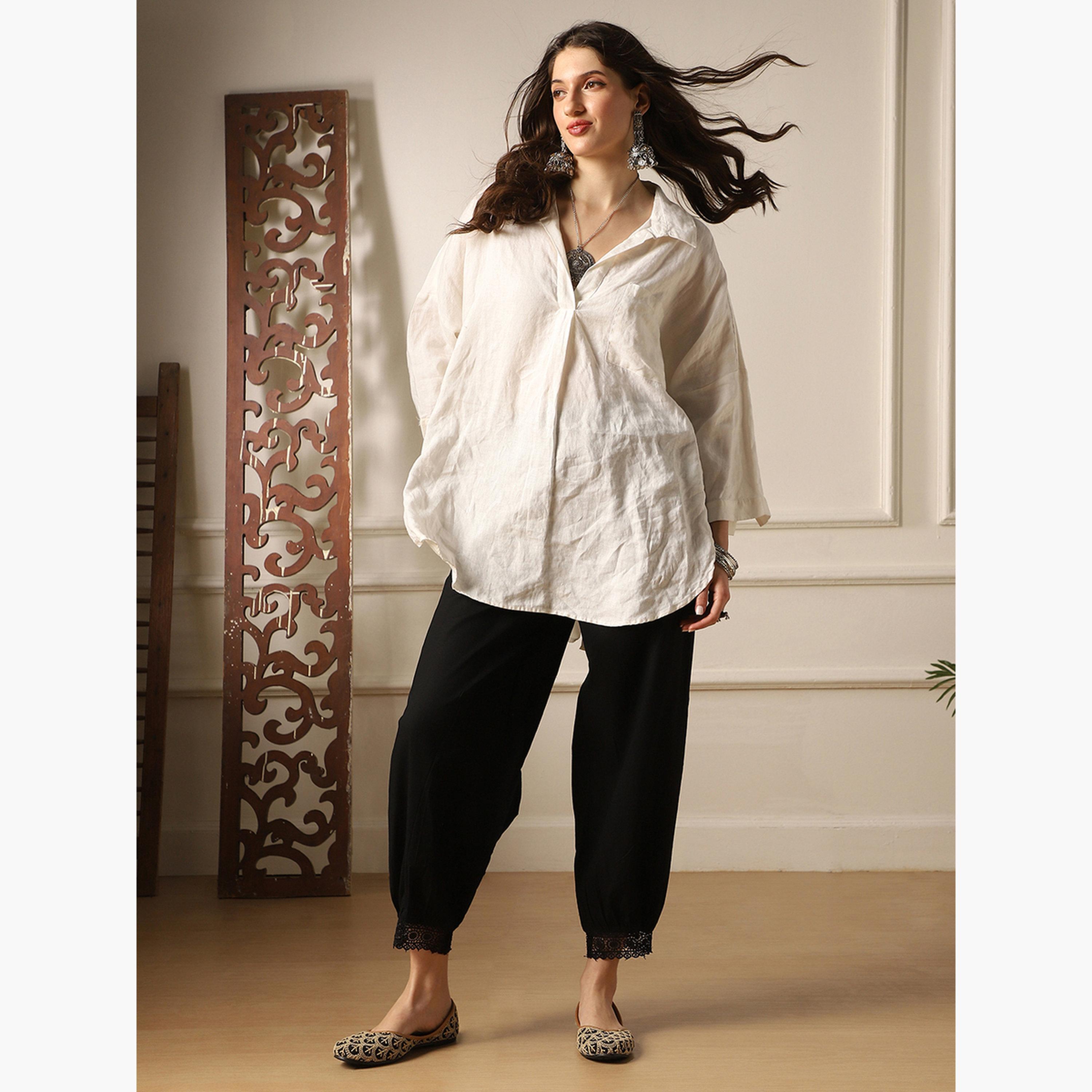 بنطلون قصة مريحة وتفاصيل دانتيل-women-clothing-bottoms-trousers-image-2