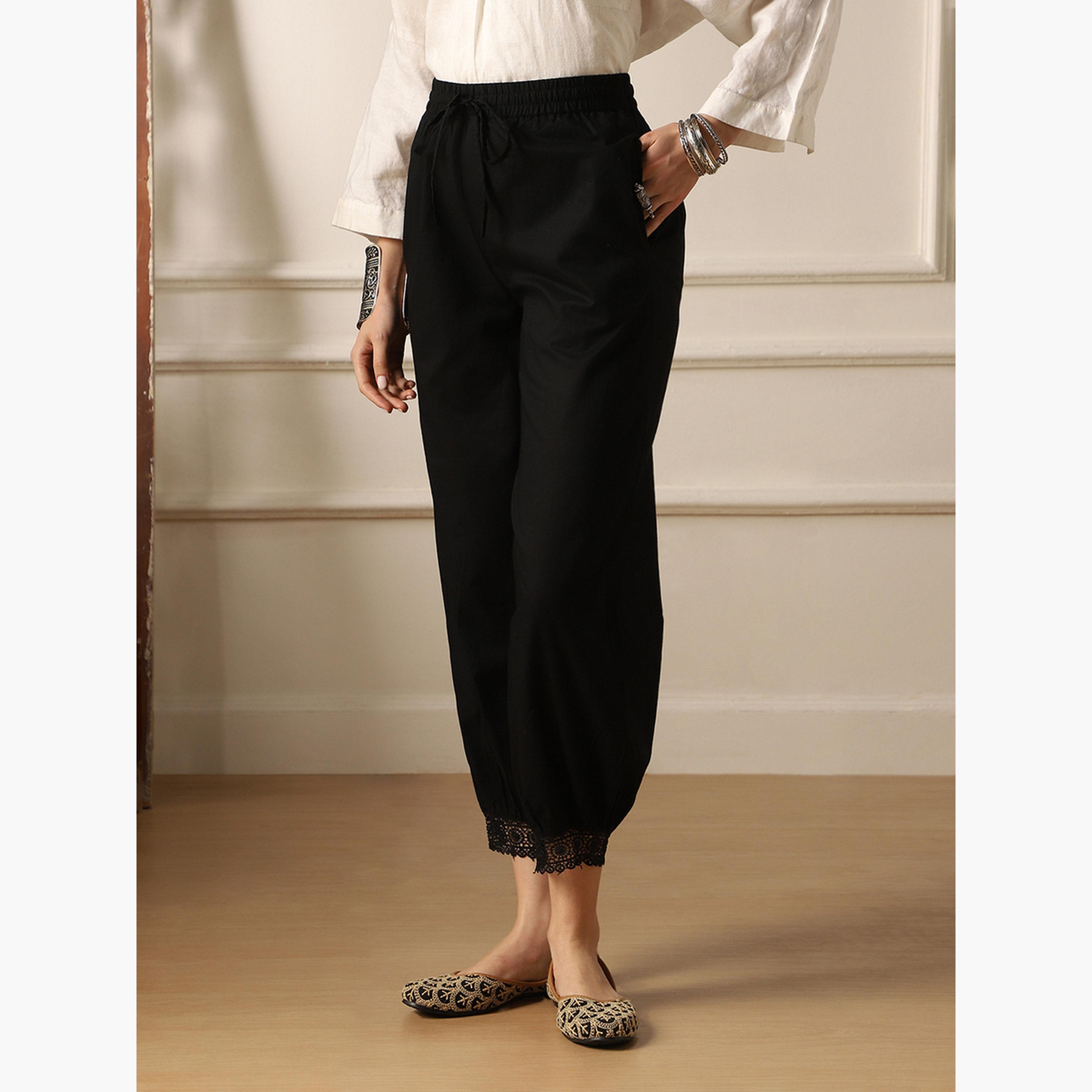 بنطلون قصة مريحة وتفاصيل دانتيل-women-clothing-bottoms-trousers-image-3