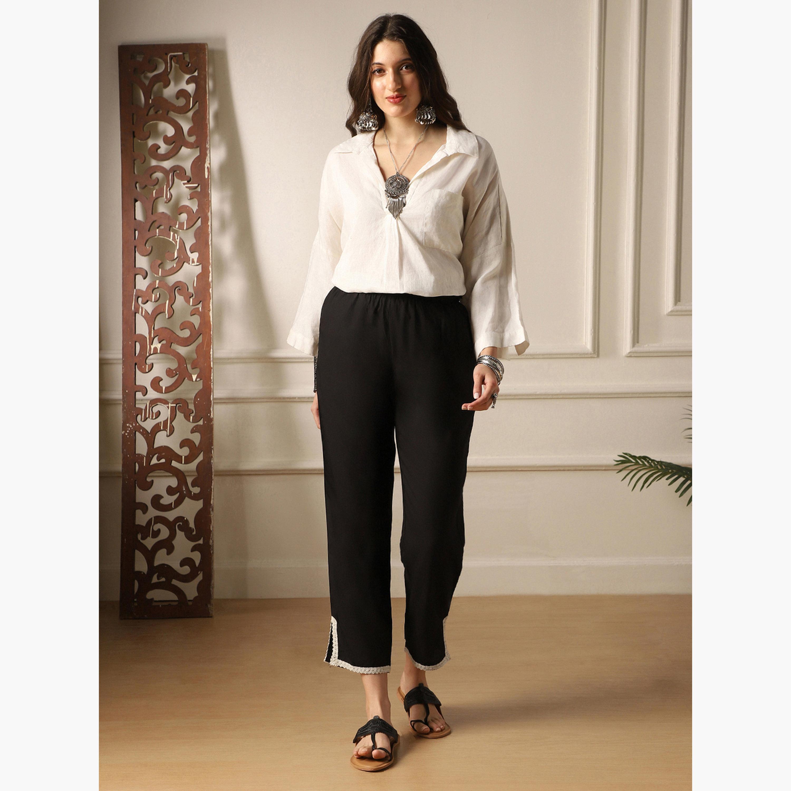 بنطلون بقصة ضيقة من الأسفل وتفاصيل دانتيل-women-clothing-bottoms-trousers-image-6
