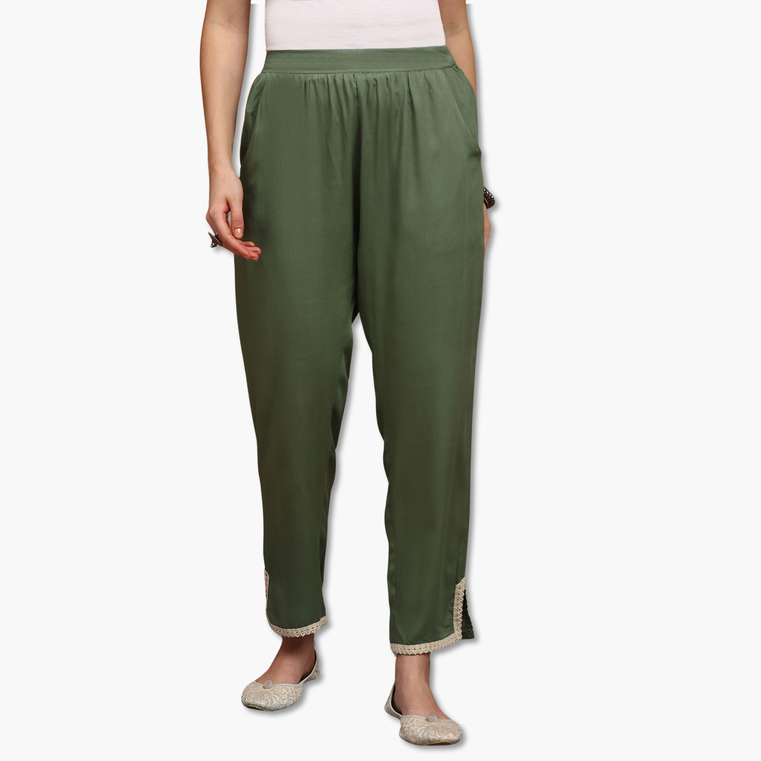 بنطلون بقصة ضيقة من الأسفل وتفاصيل دانتيل-women-clothing-bottoms-trousers-image-1