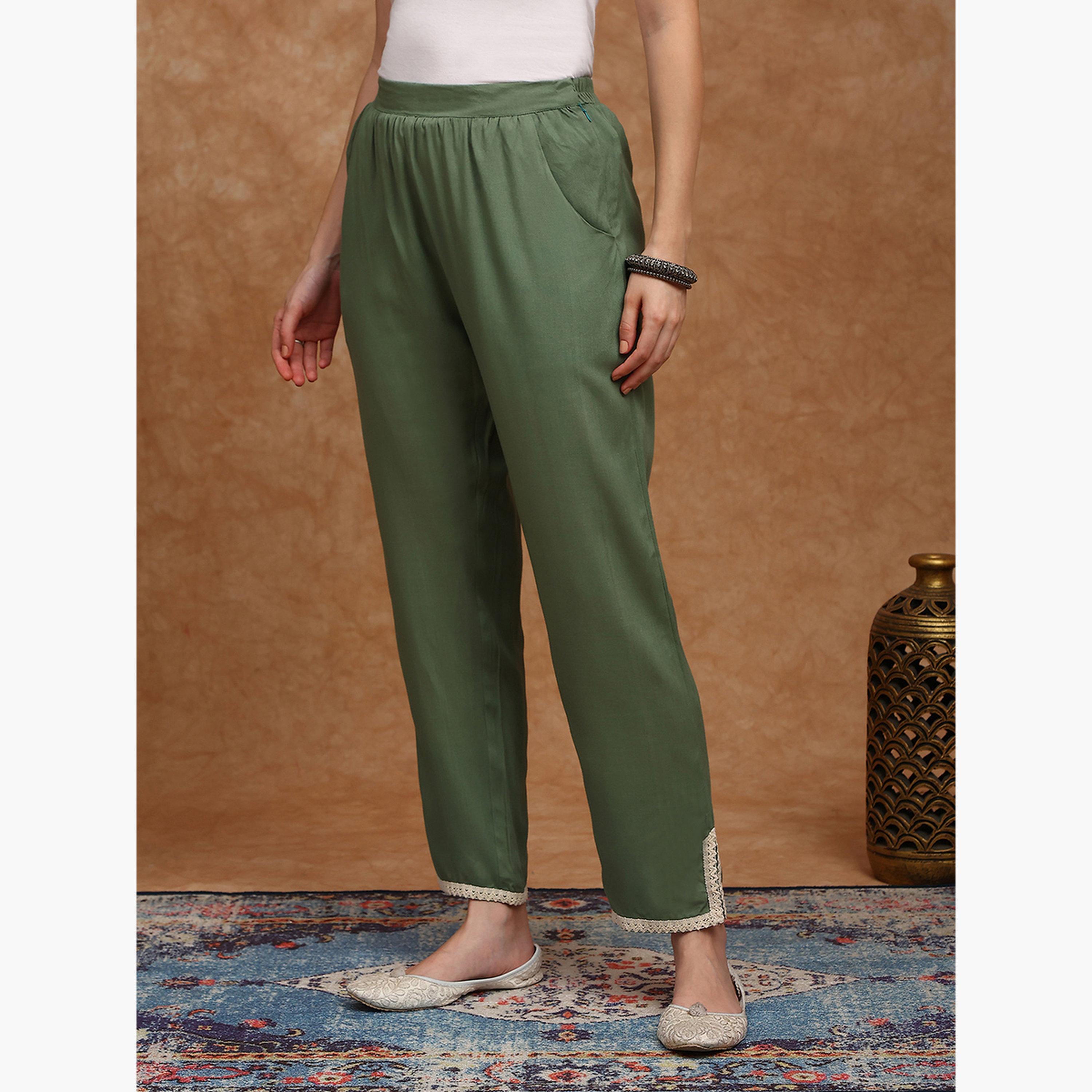 بنطلون بقصة ضيقة من الأسفل وتفاصيل دانتيل-women-clothing-bottoms-trousers-image-3