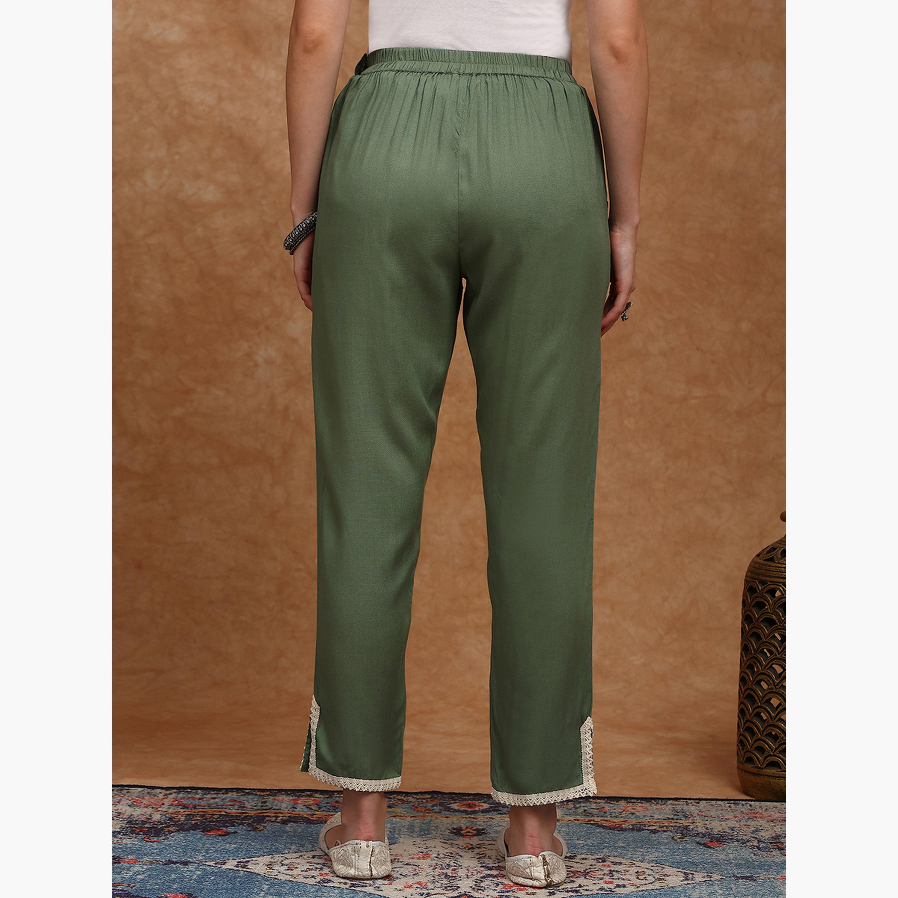 بنطلون بقصة ضيقة من الأسفل وتفاصيل دانتيل-women-clothing-bottoms-trousers-image-4