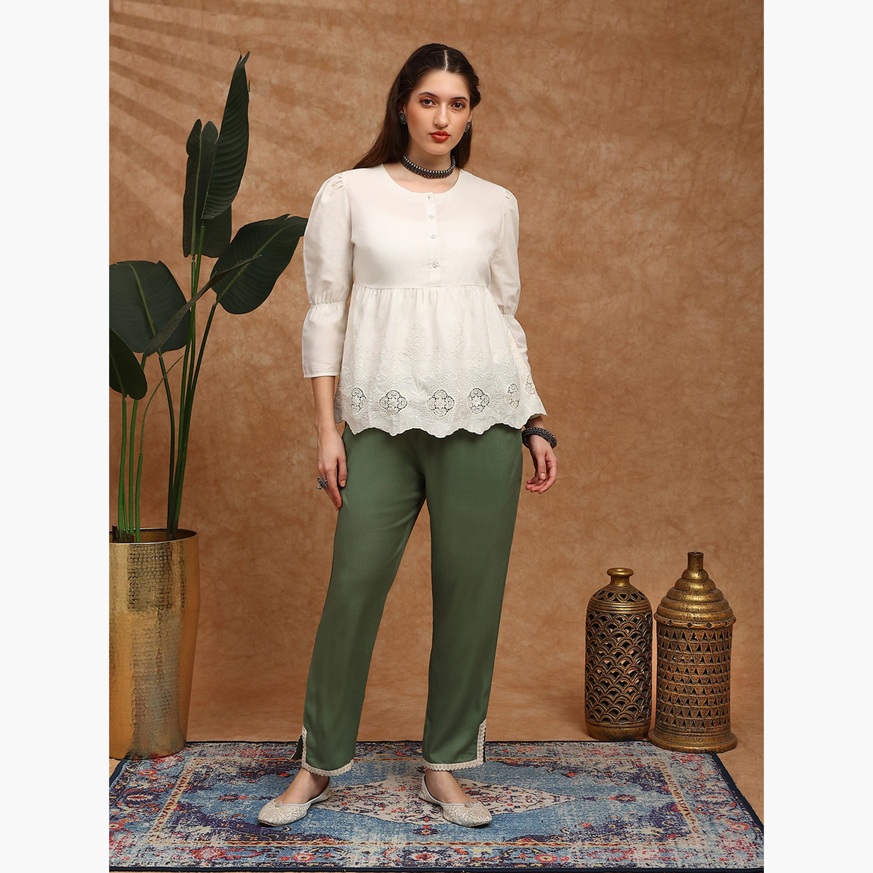 بنطلون بقصة ضيقة من الأسفل وتفاصيل دانتيل-women-clothing-bottoms-trousers-image-6