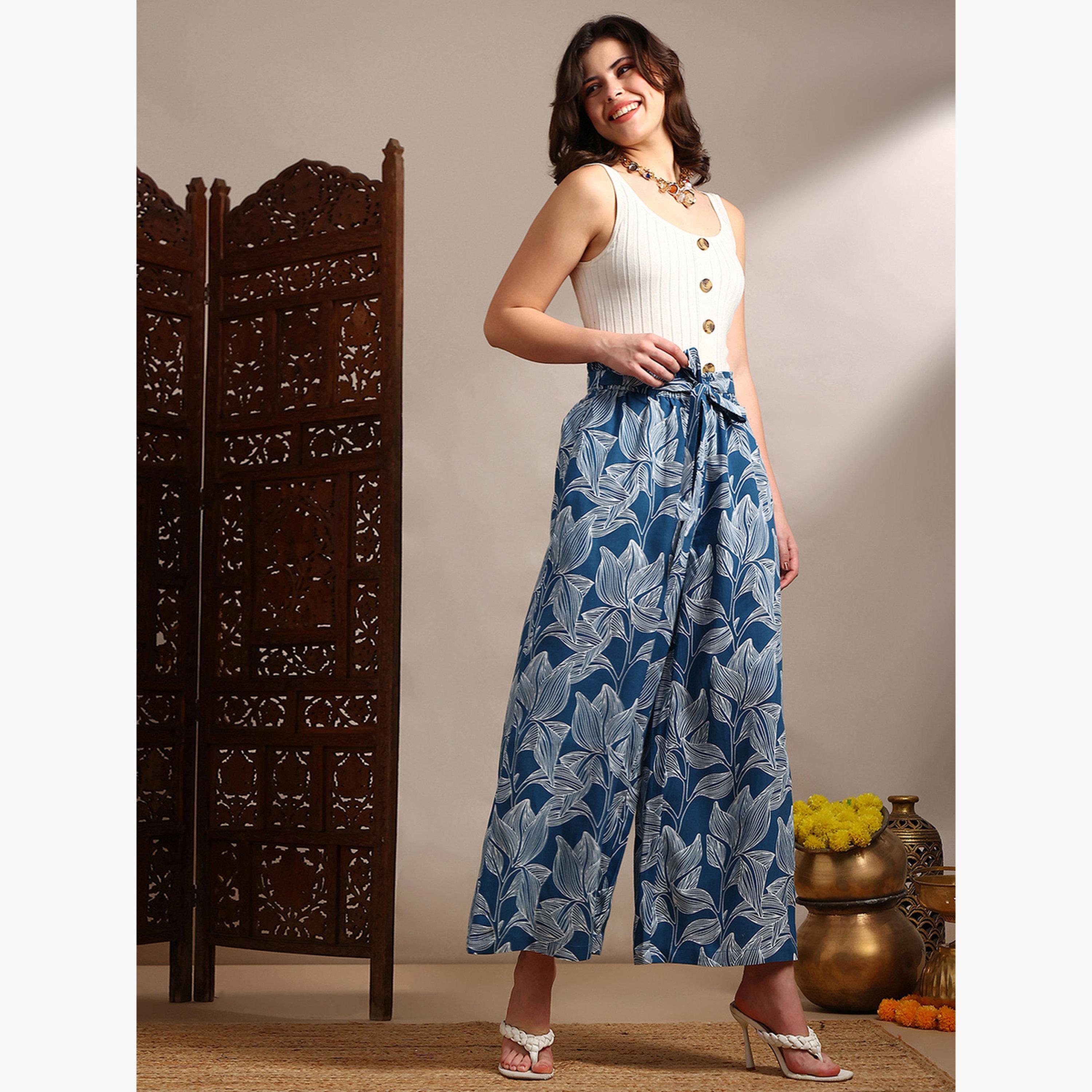 بنطلون بأرجل واسعة وطبعة زهور-women-clothing-bottoms-trousers-image-2