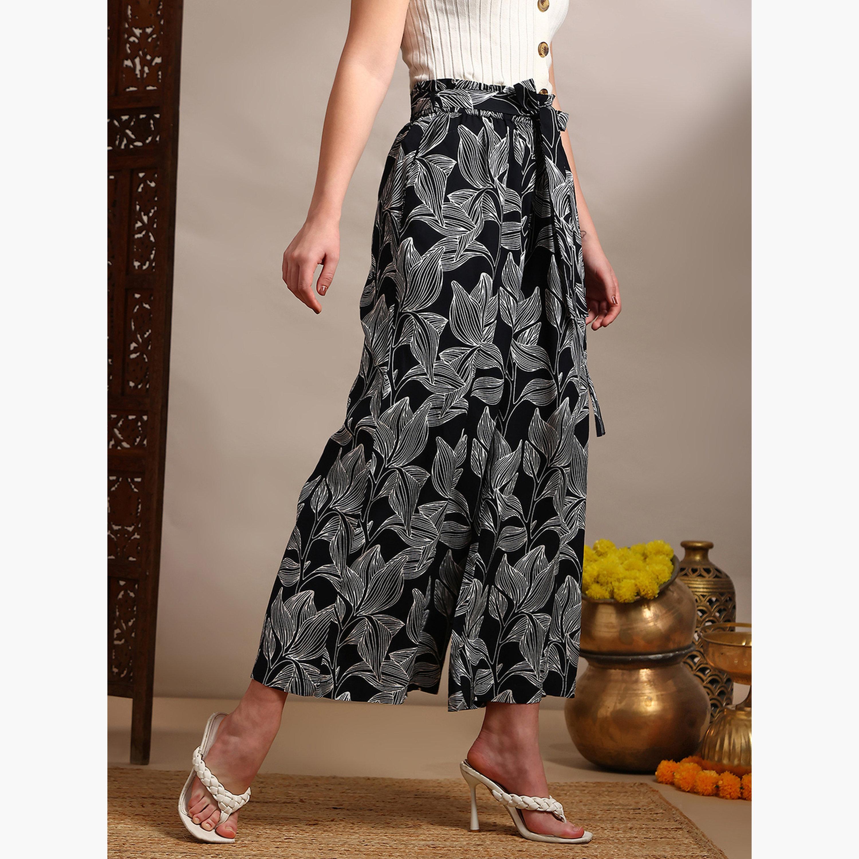 Globus X Styli Women Black Floral Printed Wide Leg Trousers-women-clothing-bottoms-trousers-image-3