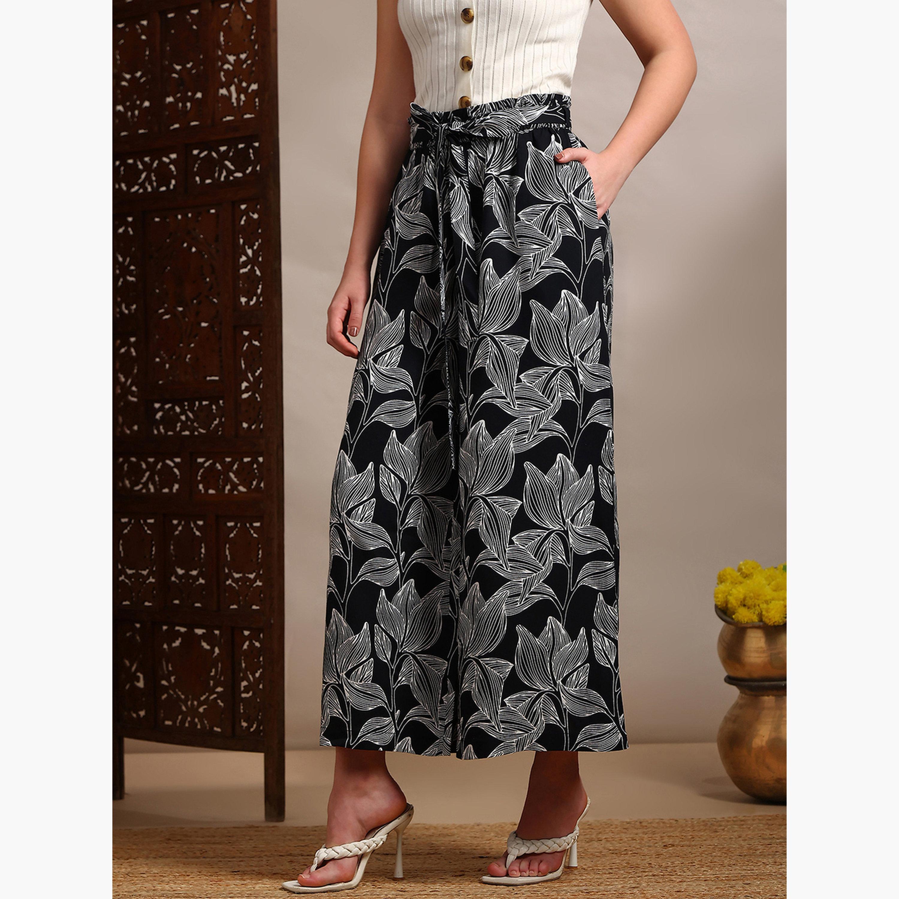 Globus X Styli Women Black Floral Printed Wide Leg Trousers-women-clothing-bottoms-trousers-image-4
