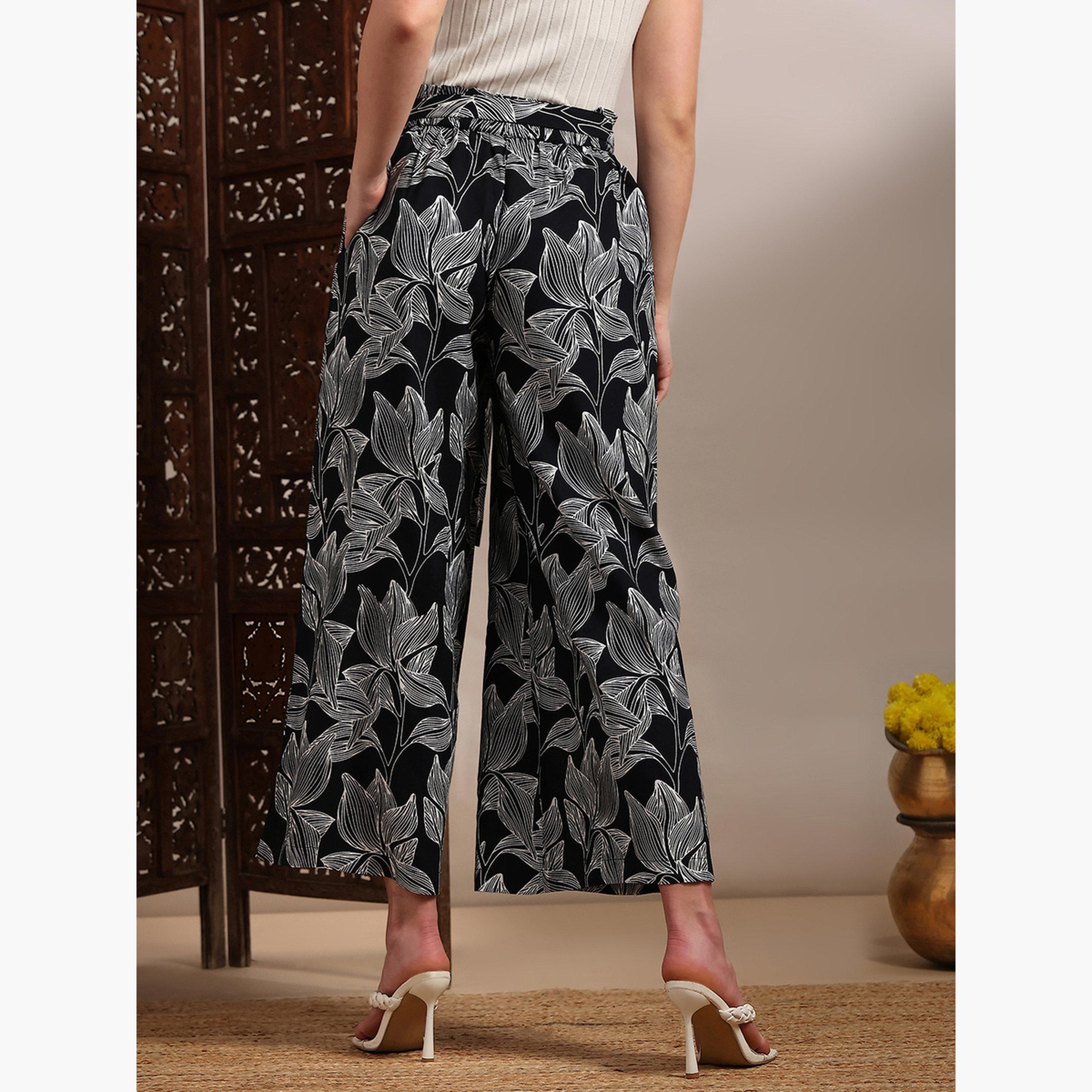 Globus X Styli Women Black Floral Printed Wide Leg Trousers-women-clothing-bottoms-trousers-image-5