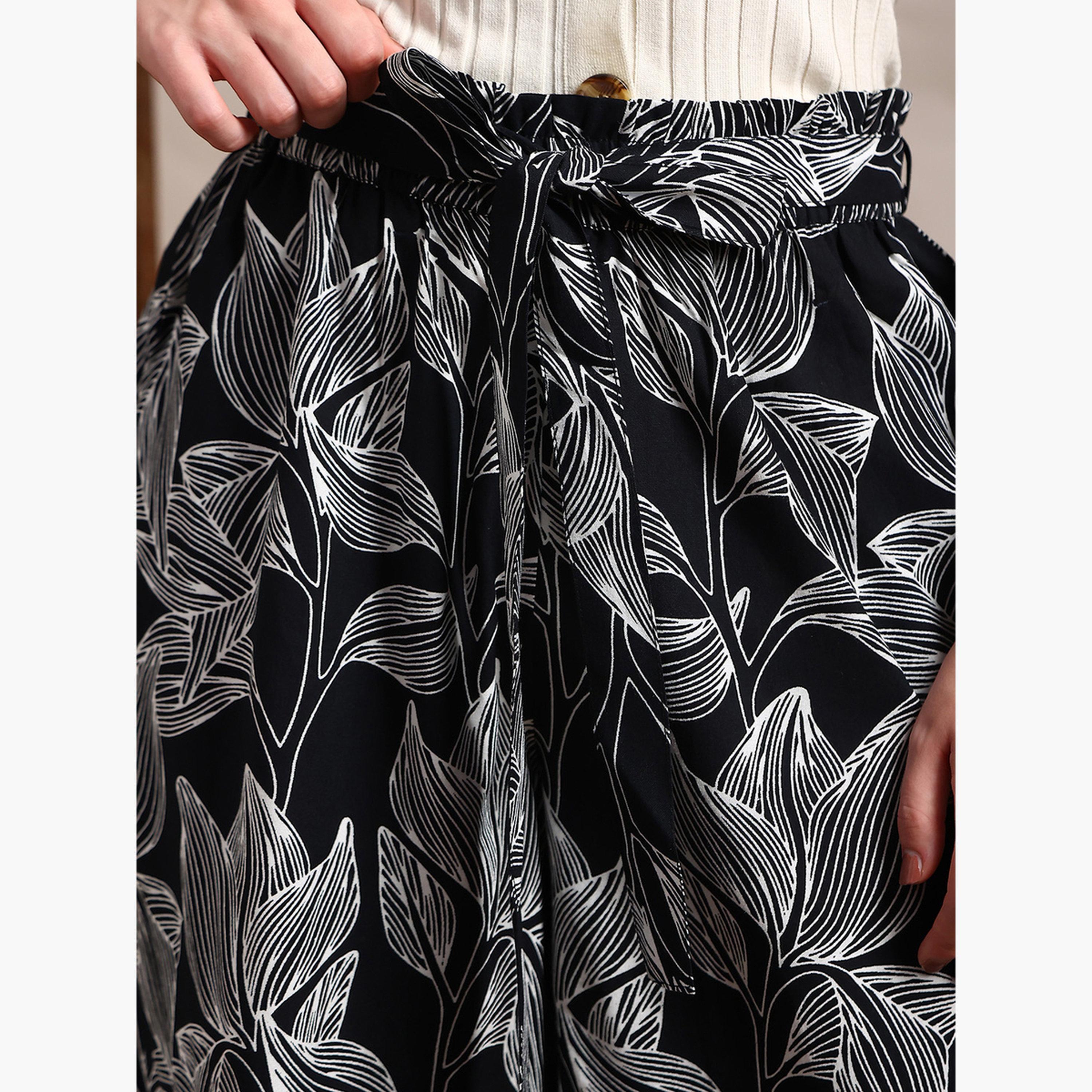 Globus X Styli Women Black Floral Printed Wide Leg Trousers-women-clothing-bottoms-trousers-image-6