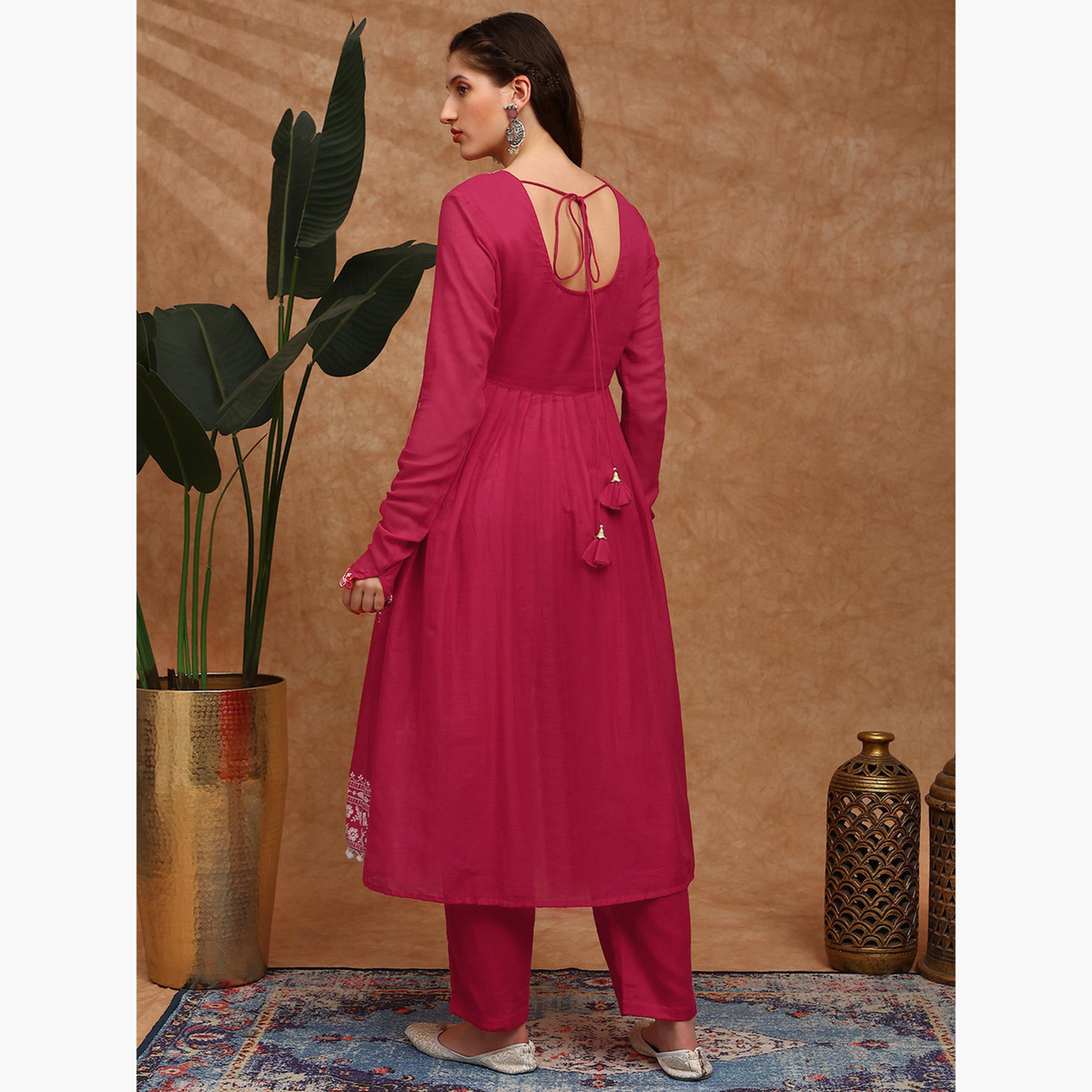 Globus X Styli Women Red Floral Embroidered Kurta and Pants Set-women-clothing-ethnicwear-kurtasets-image-3
