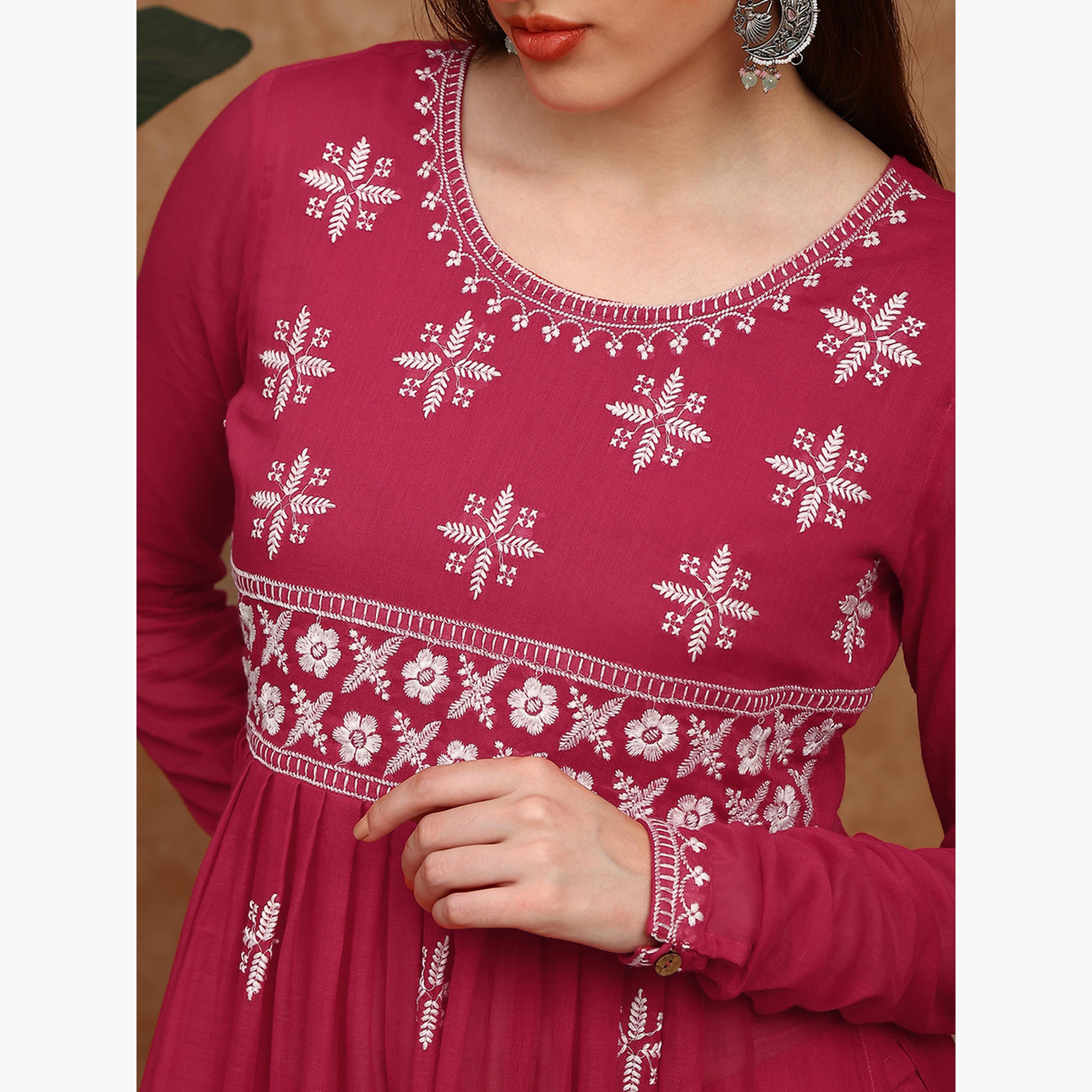 طقم كورتا وبنطال مطرز بزهور-women-clothing-ethnicwear-kurtasets-image-6