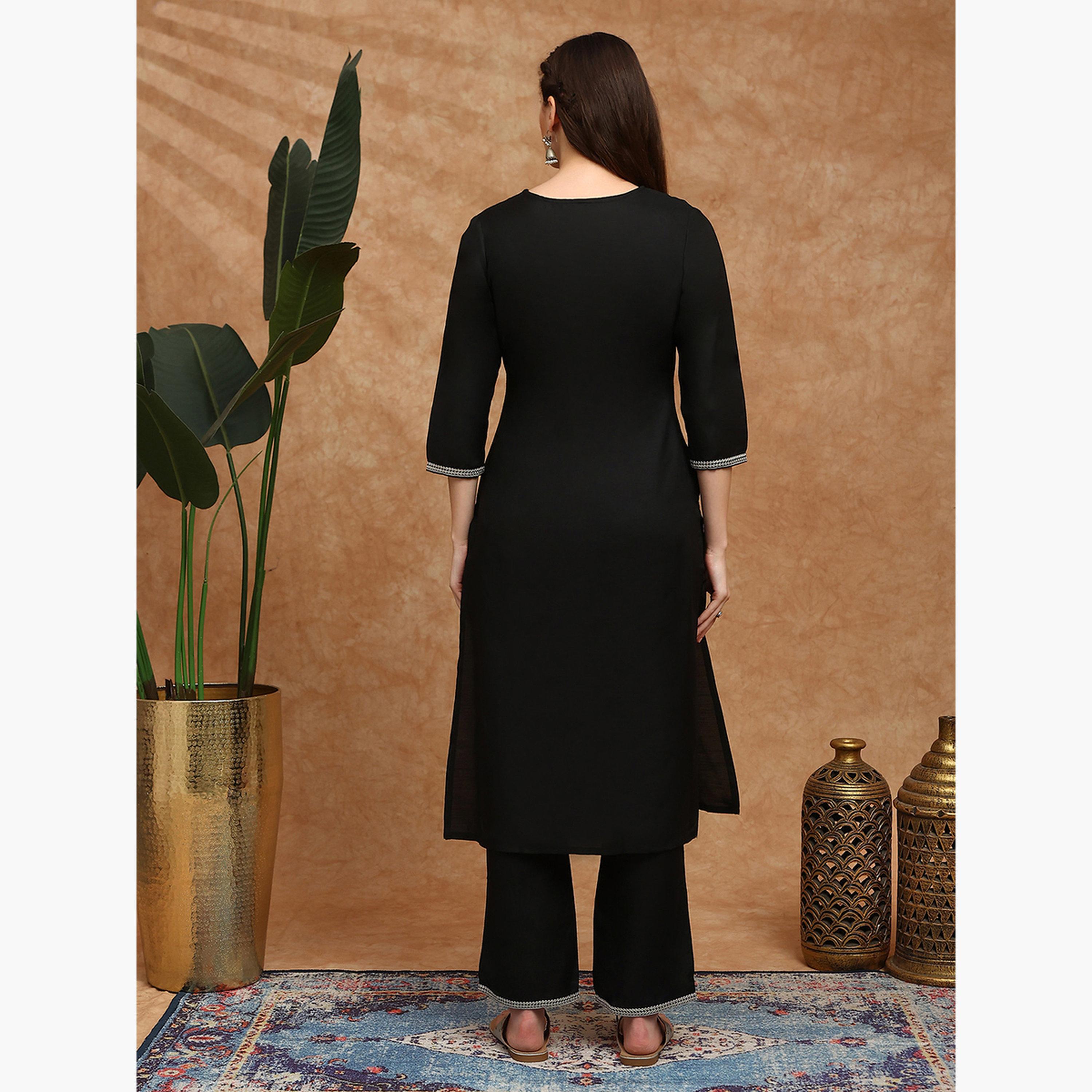 طقم كورتا مطرزة بالأزهار مع بنطال واسع الأرجل للنساء-women-clothing-ethnicwear-kurtasets-image-3