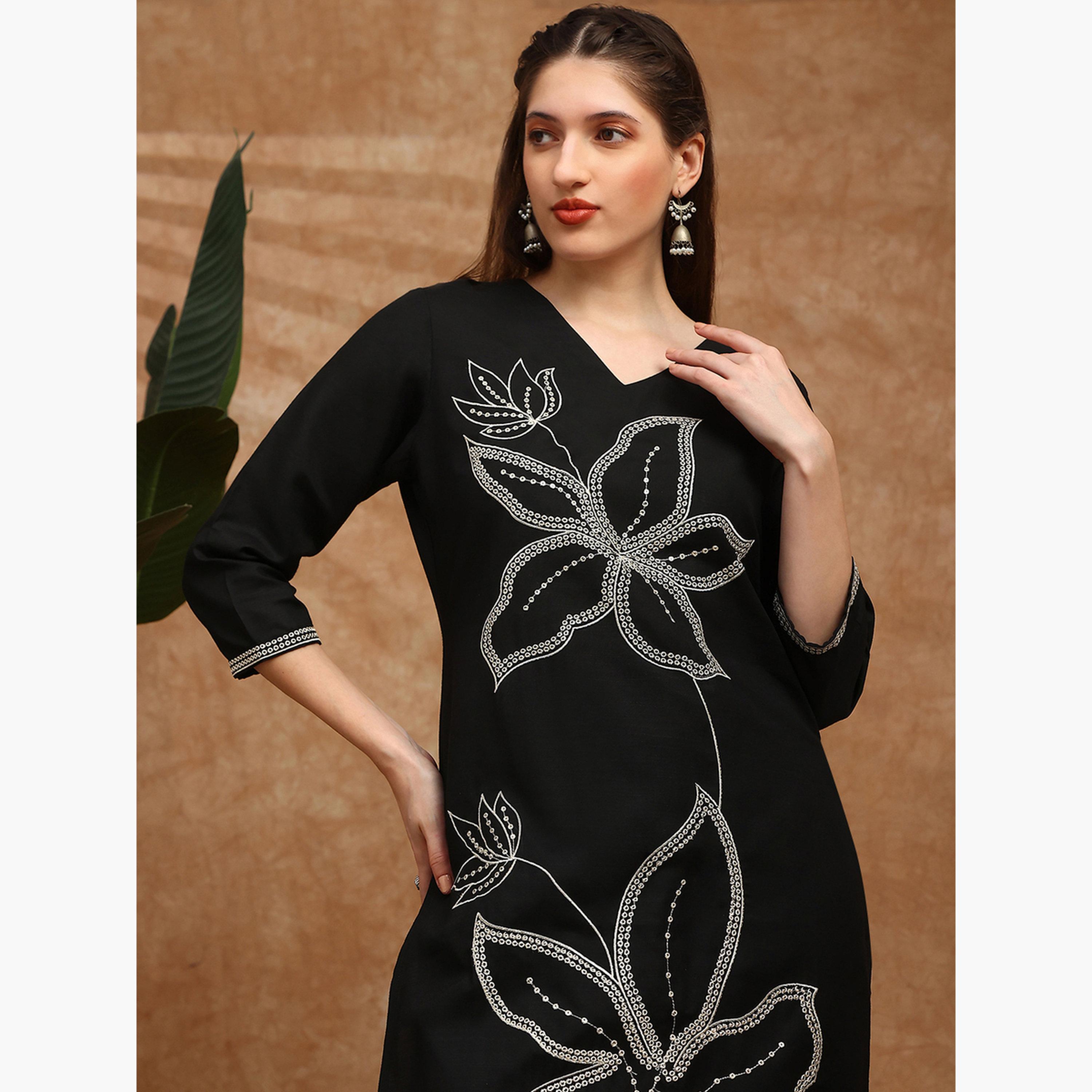 طقم كورتا مطرزة بالأزهار مع بنطال واسع الأرجل للنساء-women-clothing-ethnicwear-kurtasets-image-4