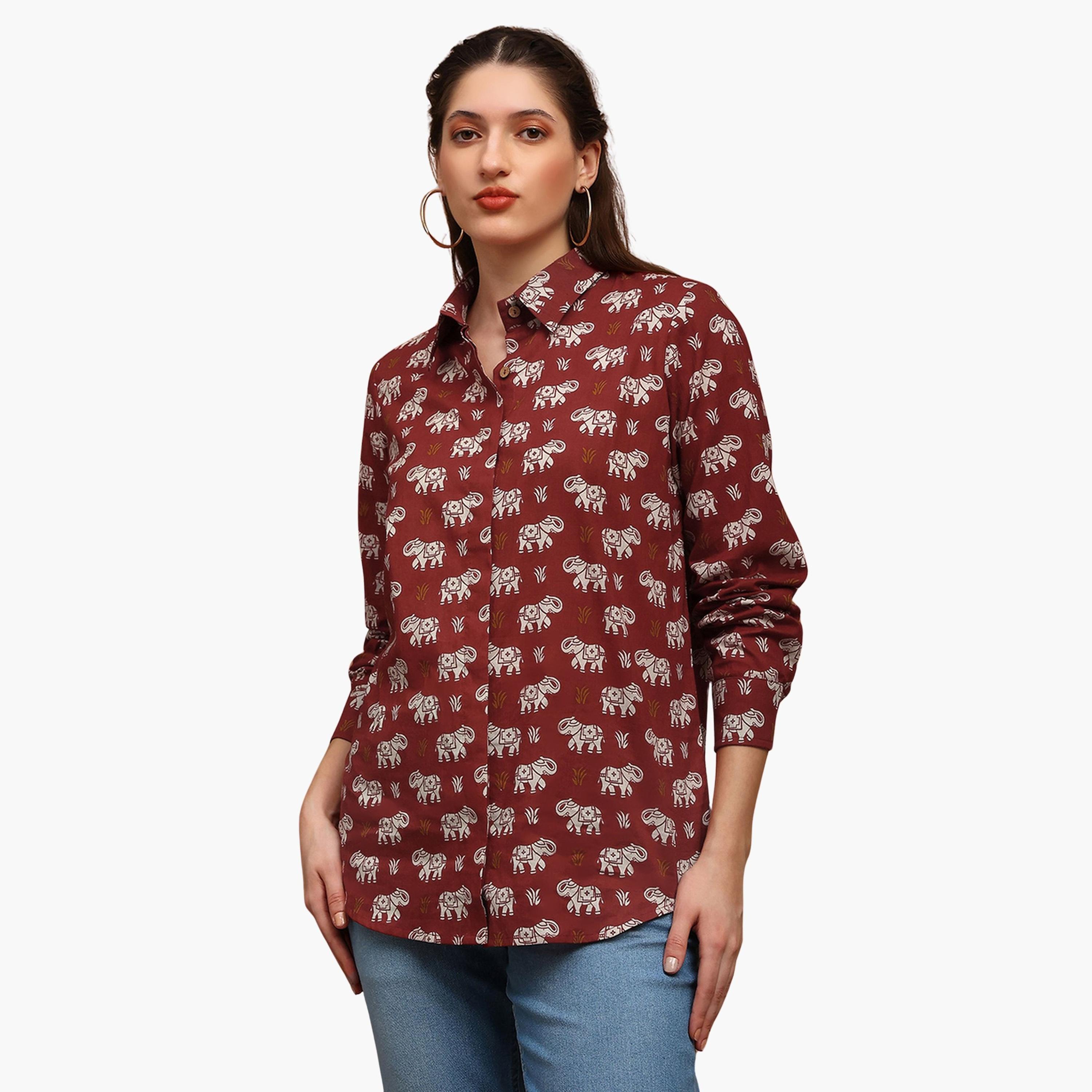 تونيك قميص بياقة وطبعة تراثية-women-clothing-shirtsandblouses-shirts-image-1