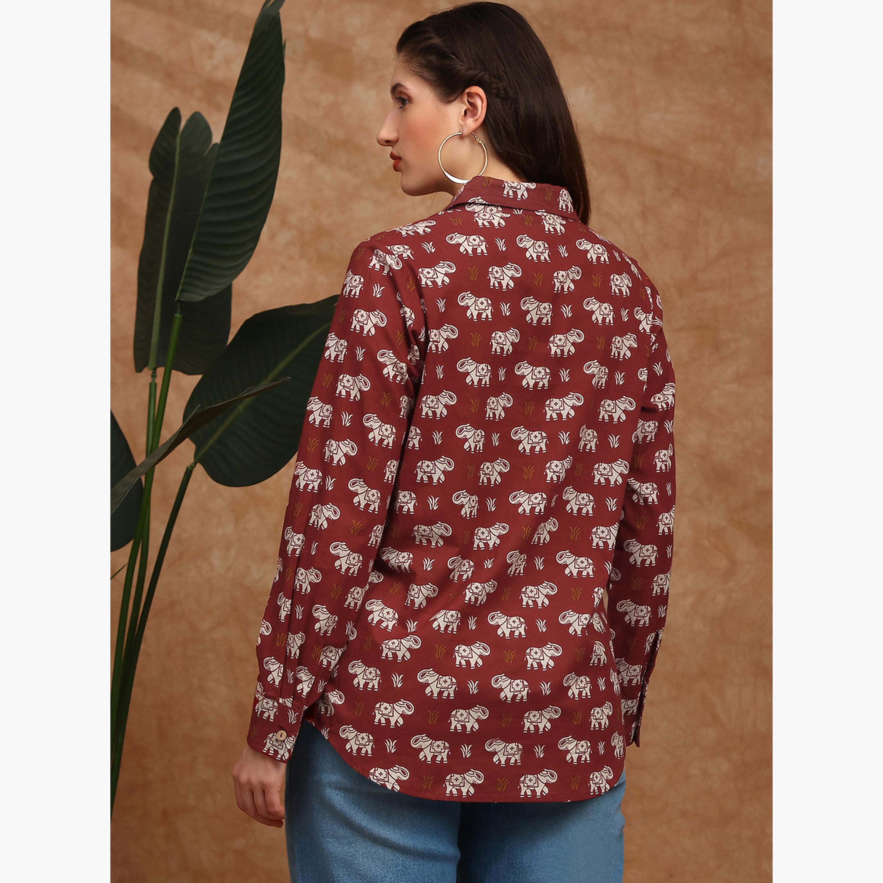تونيك قميص بياقة وطبعة تراثية-women-clothing-shirtsandblouses-shirts-image-3