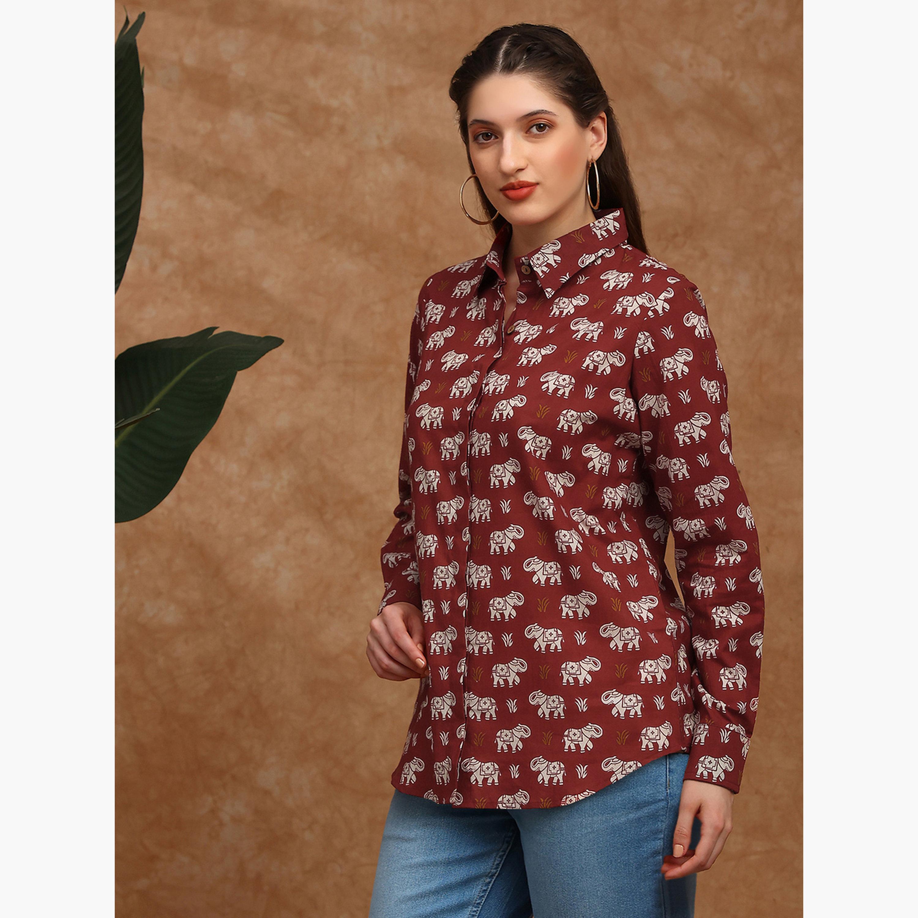 Globus X Styli Women Red Collared Tribal Print Shirt Tunic-women-clothing-shirtsandblouses-shirts-image-4