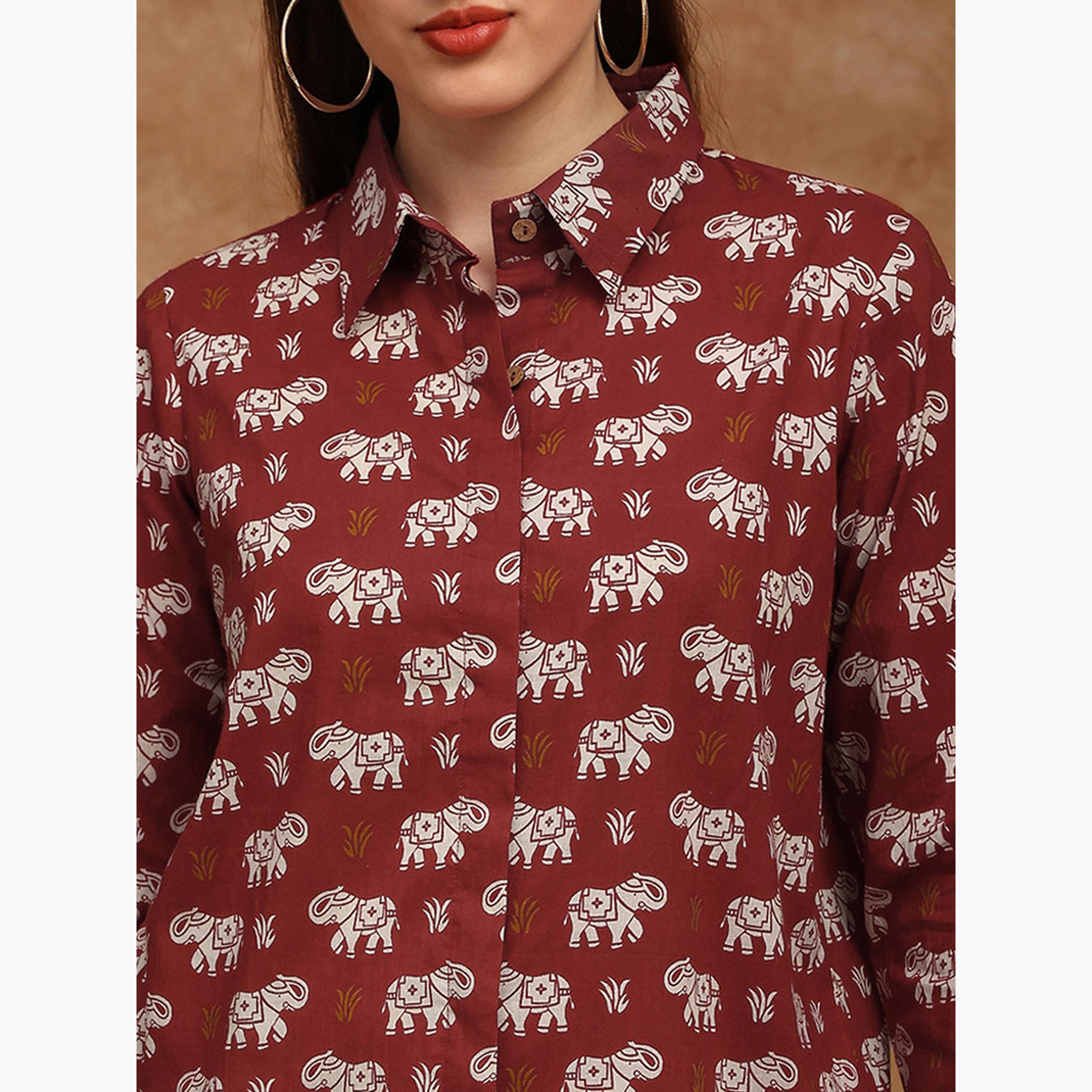 تونيك قميص بياقة وطبعة تراثية-women-clothing-shirtsandblouses-shirts-image-5