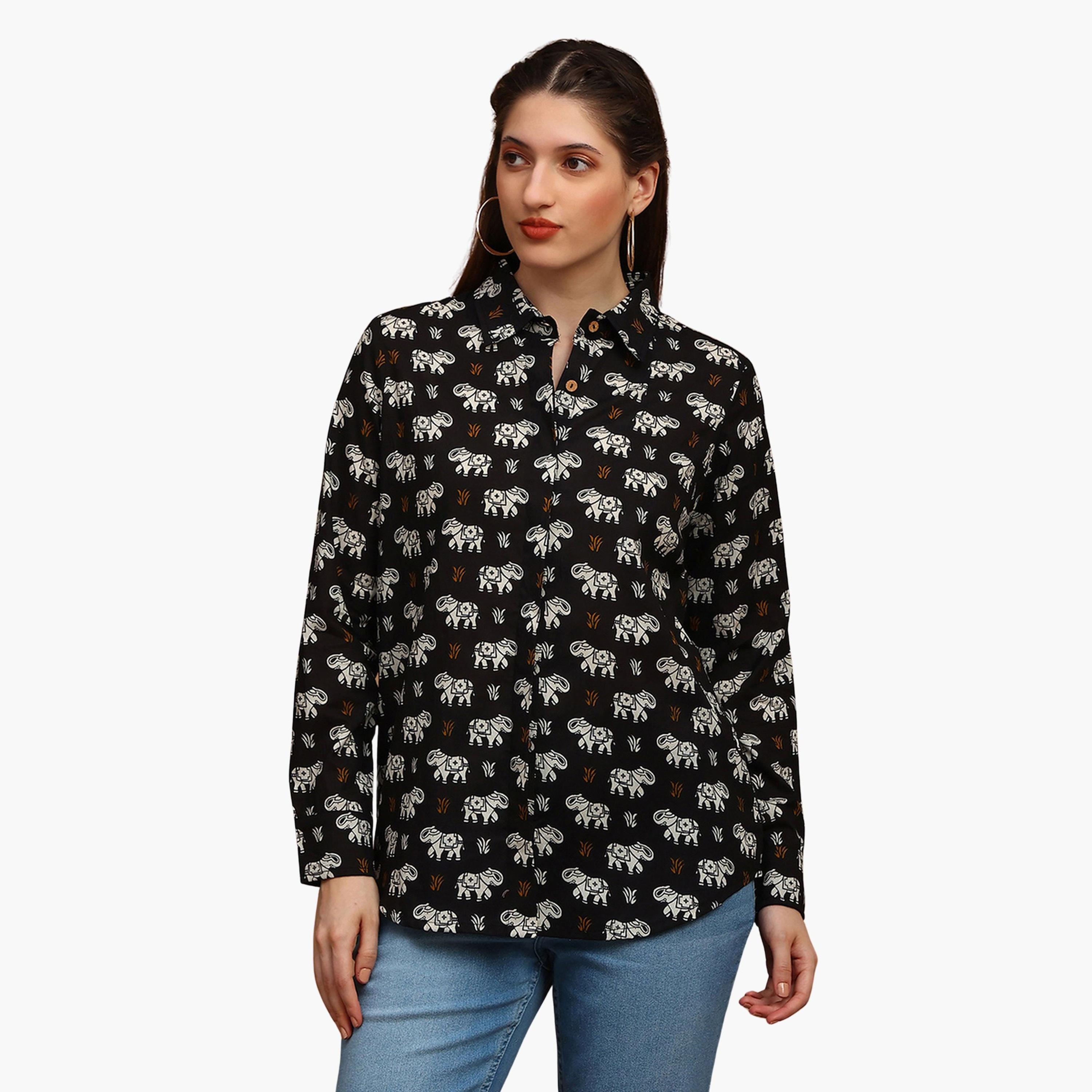 تونيك قميص بياقة وطبعة تراثية-women-clothing-shirtsandblouses-shirts-image-1