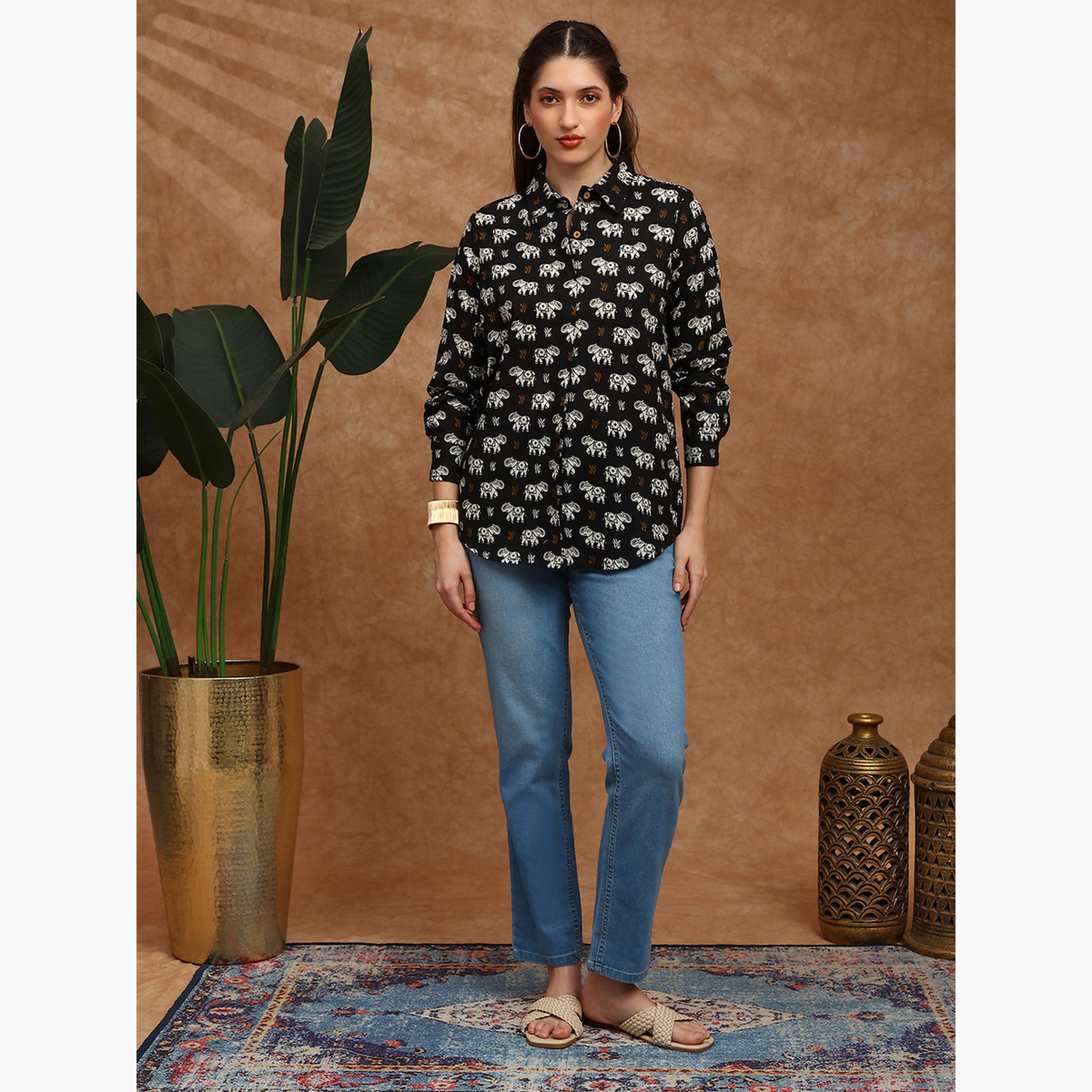 تونيك قميص بياقة وطبعة تراثية-women-clothing-shirtsandblouses-shirts-image-2