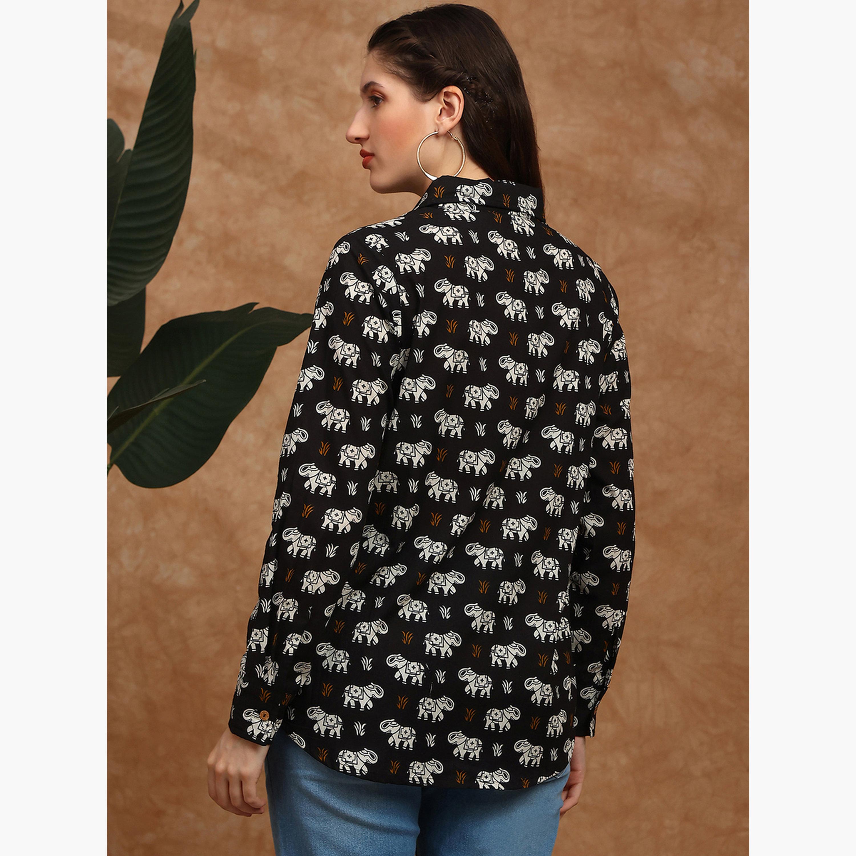 Globus X Styli Women Black Collared Tribal Print Shirt Tunic-women-clothing-shirtsandblouses-shirts-image-3