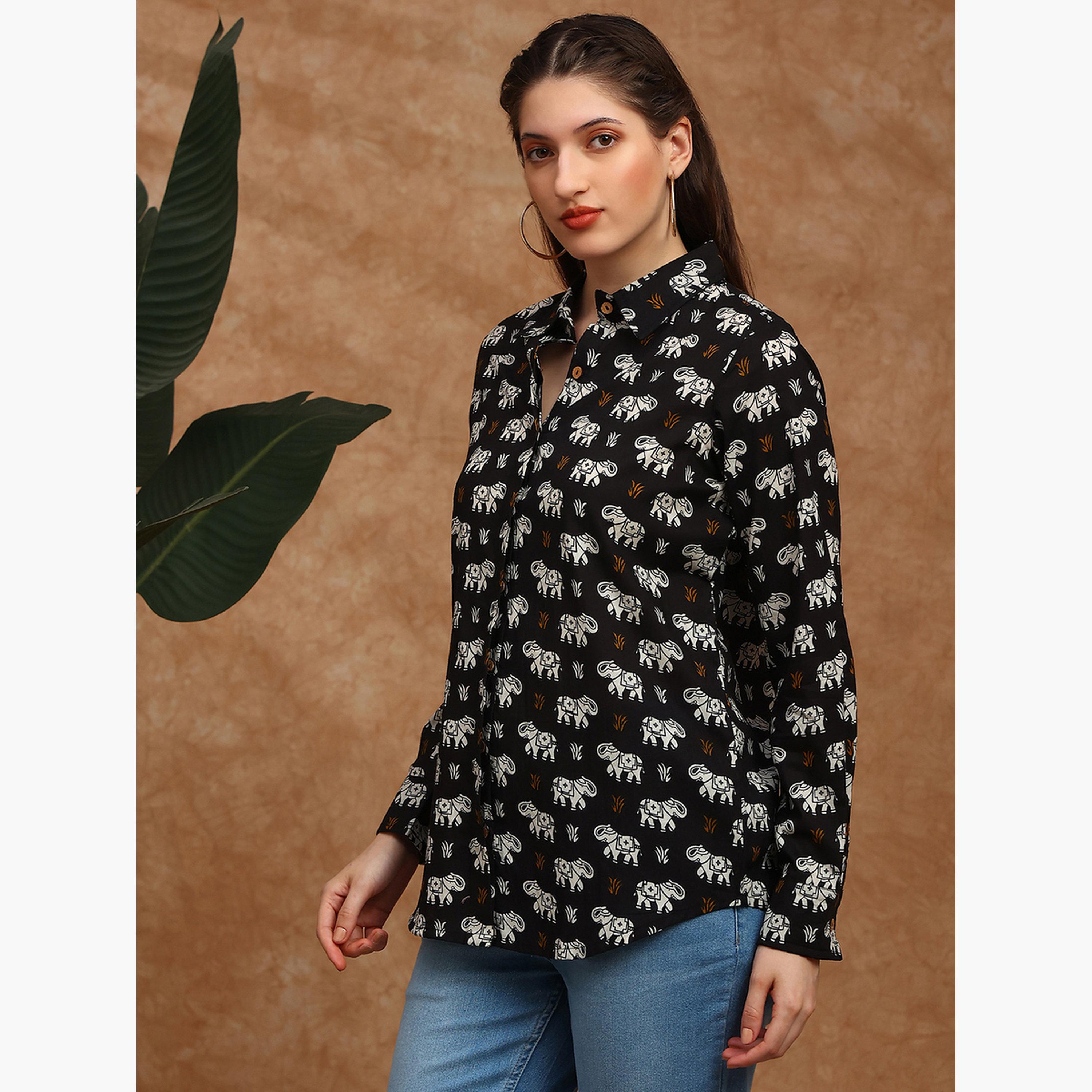 تونيك قميص بياقة وطبعة تراثية-women-clothing-shirtsandblouses-shirts-image-4