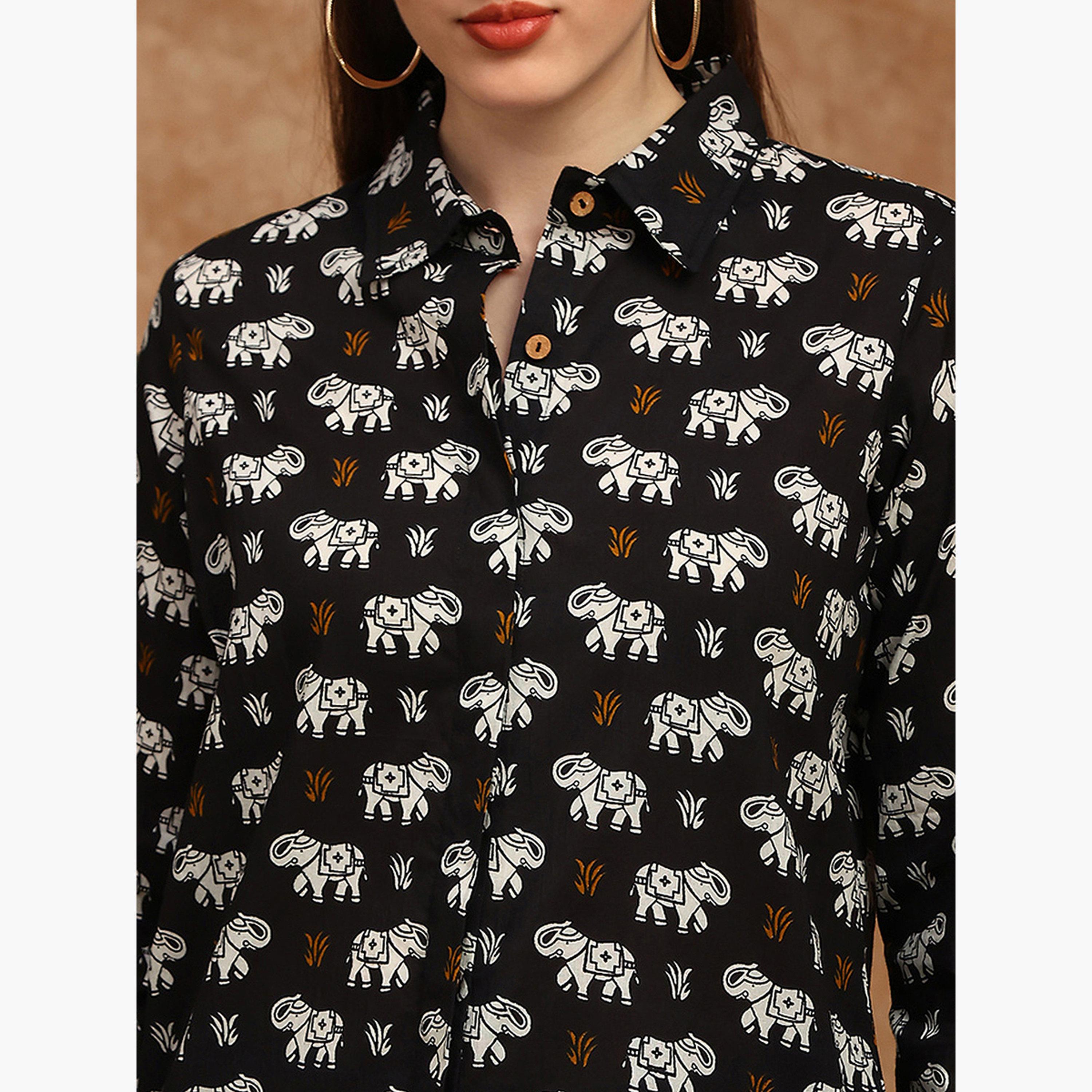 Globus X Styli Women Black Collared Tribal Print Shirt Tunic-women-clothing-shirtsandblouses-shirts-image-5