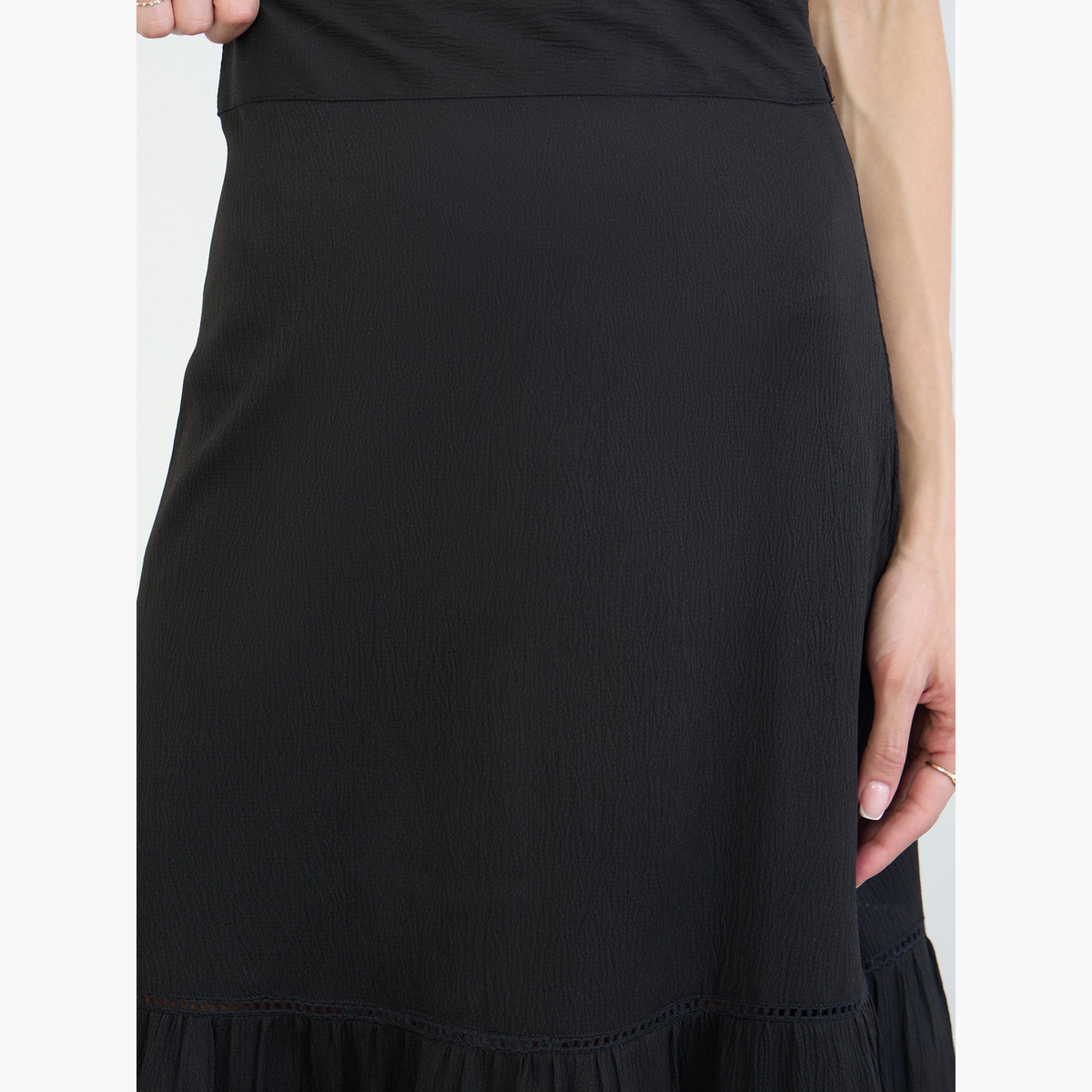 تنورة ميدي بحافة واسعة مع تفاصيل دانتيل-women-clothing-skirts-image-3
