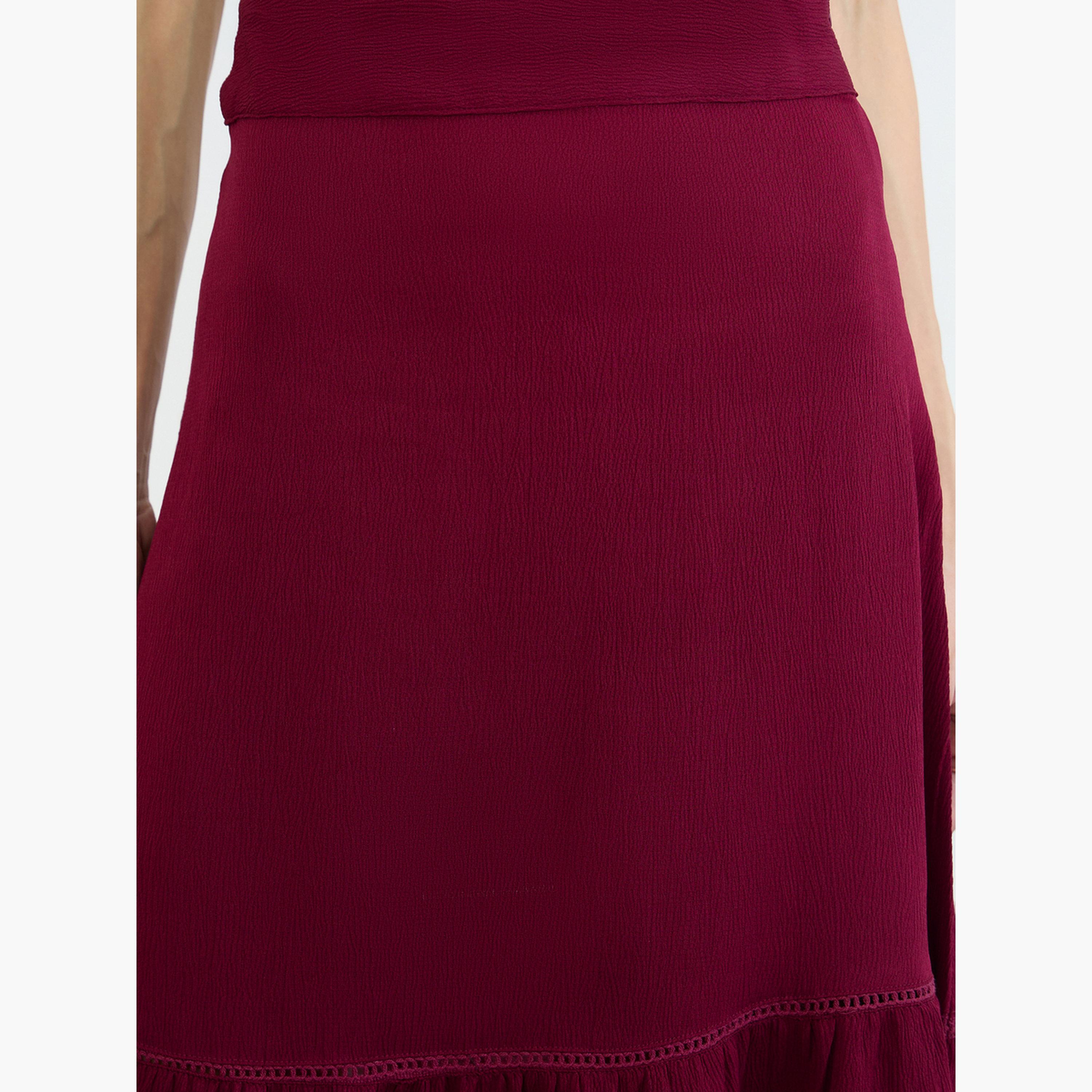 Styli Burgundy A-Line Midi Skirt with Lace Detail-women-clothing-skirts-image-3