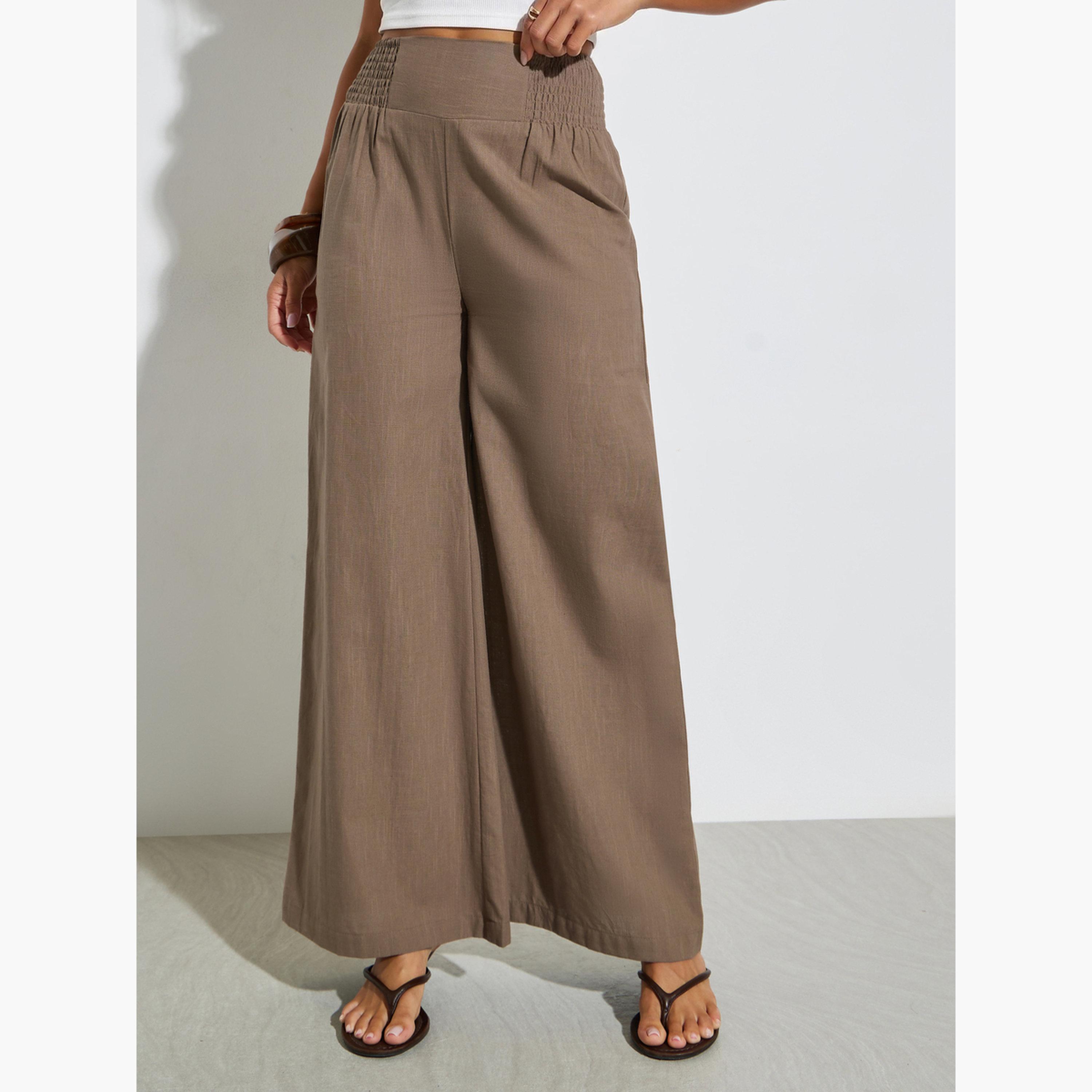 Styli Brown Cotton Wide Leg Trousers-women-clothing-bottoms-joggers-image-1