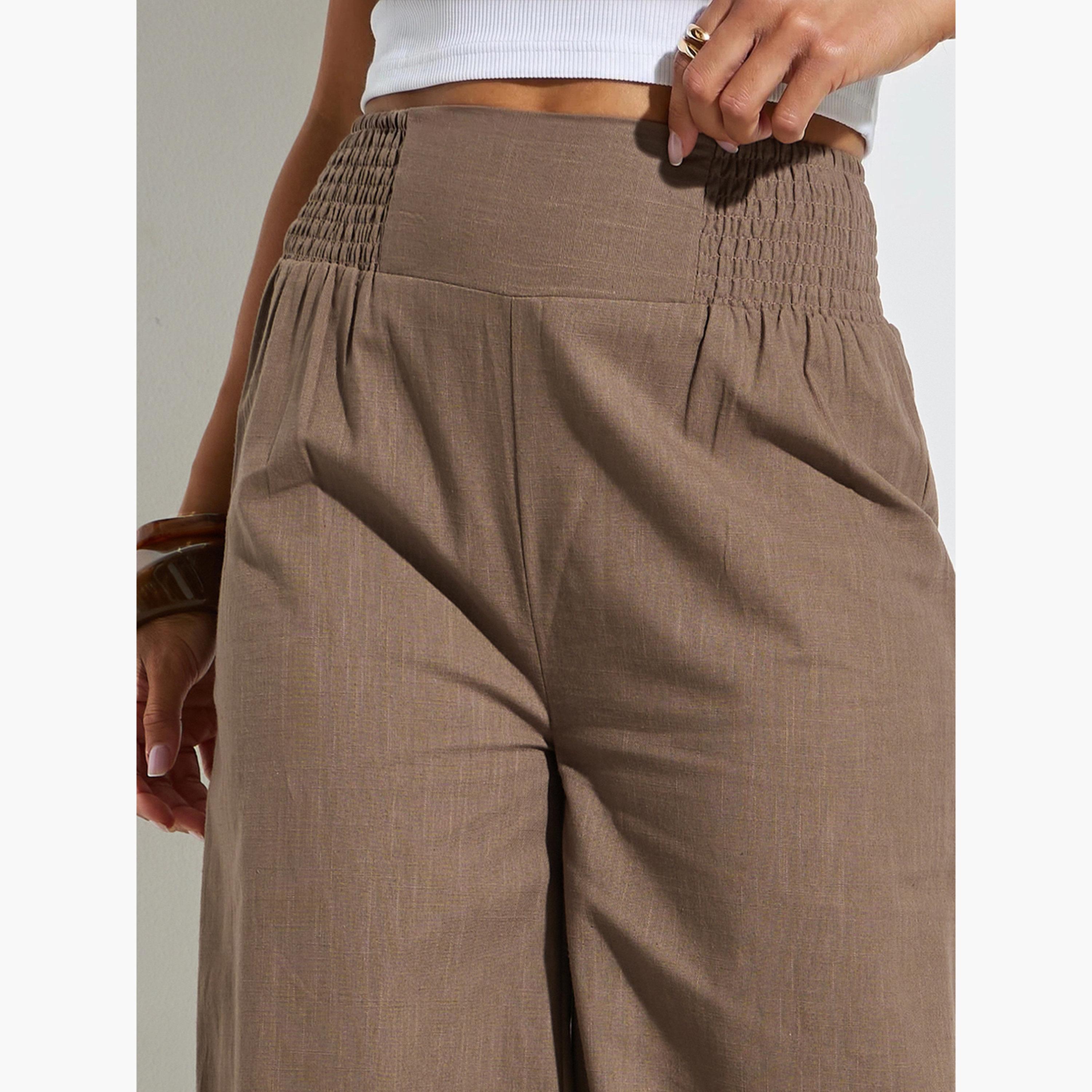 Styli Brown Cotton Wide Leg Trousers-women-clothing-bottoms-joggers-image-3