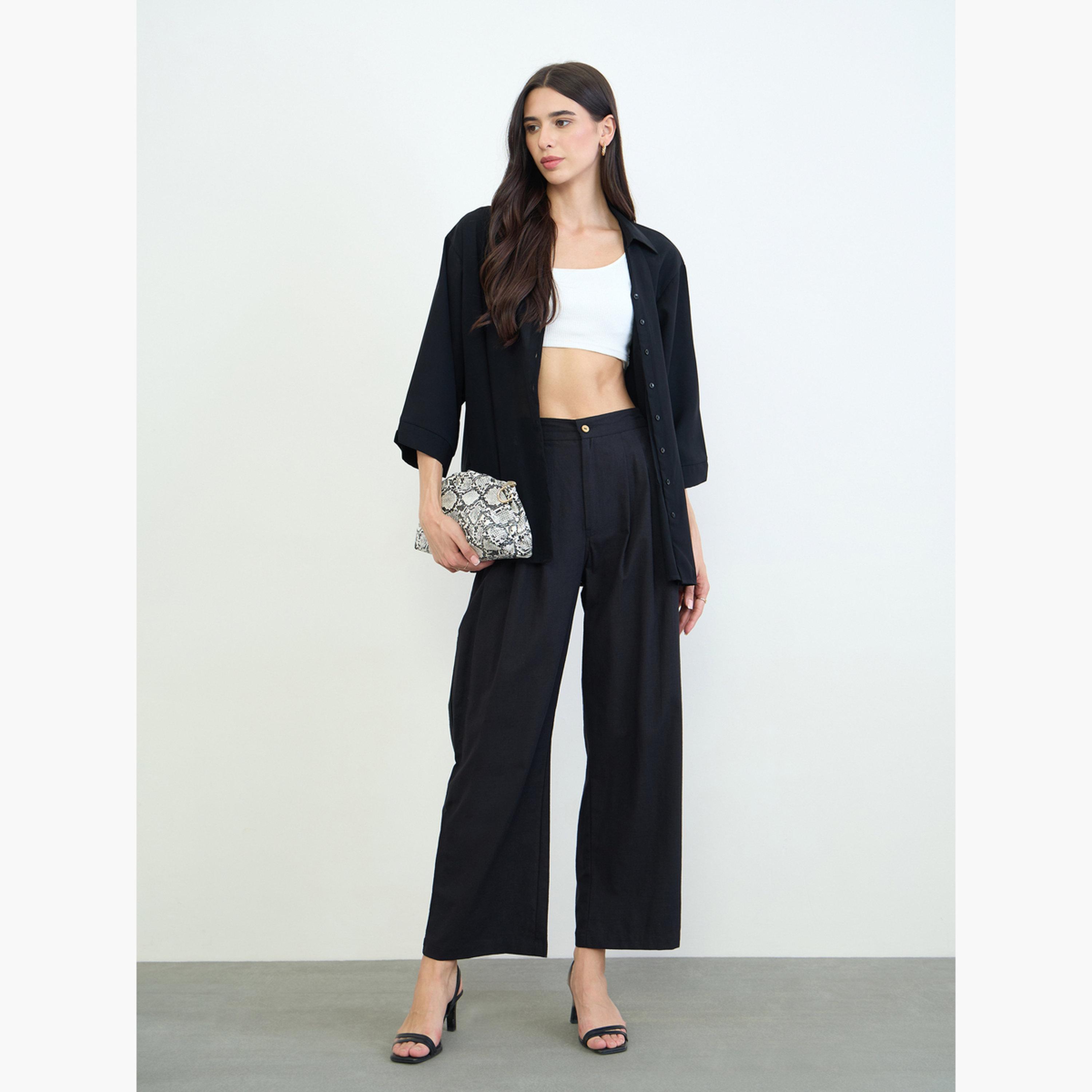 بنطال بأرجل واسعة بكسرات-women-clothing-trousers-image-2