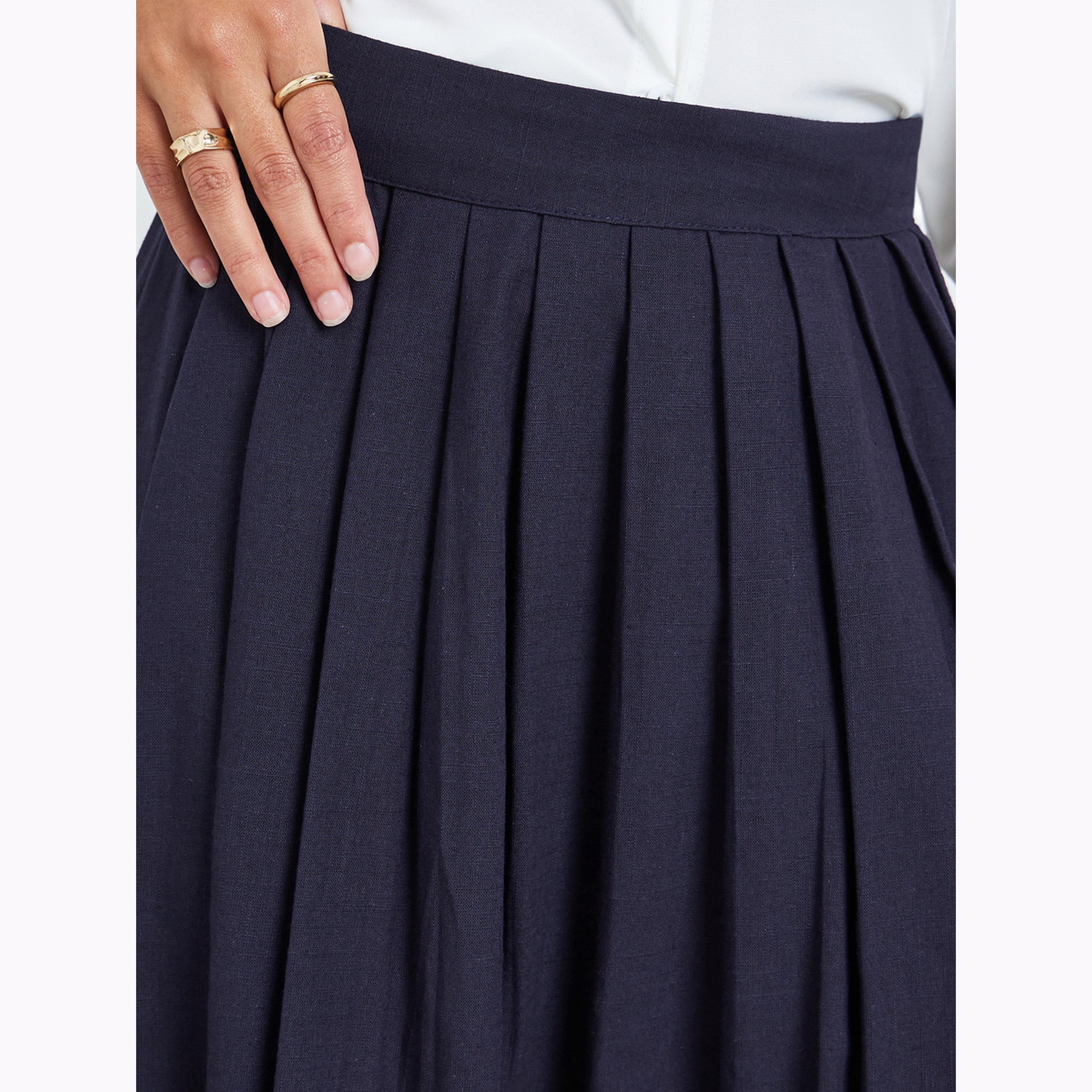 تنورة طويلة قطن بكسرات كحلي-women-clothing-bottoms-skirts-image-3