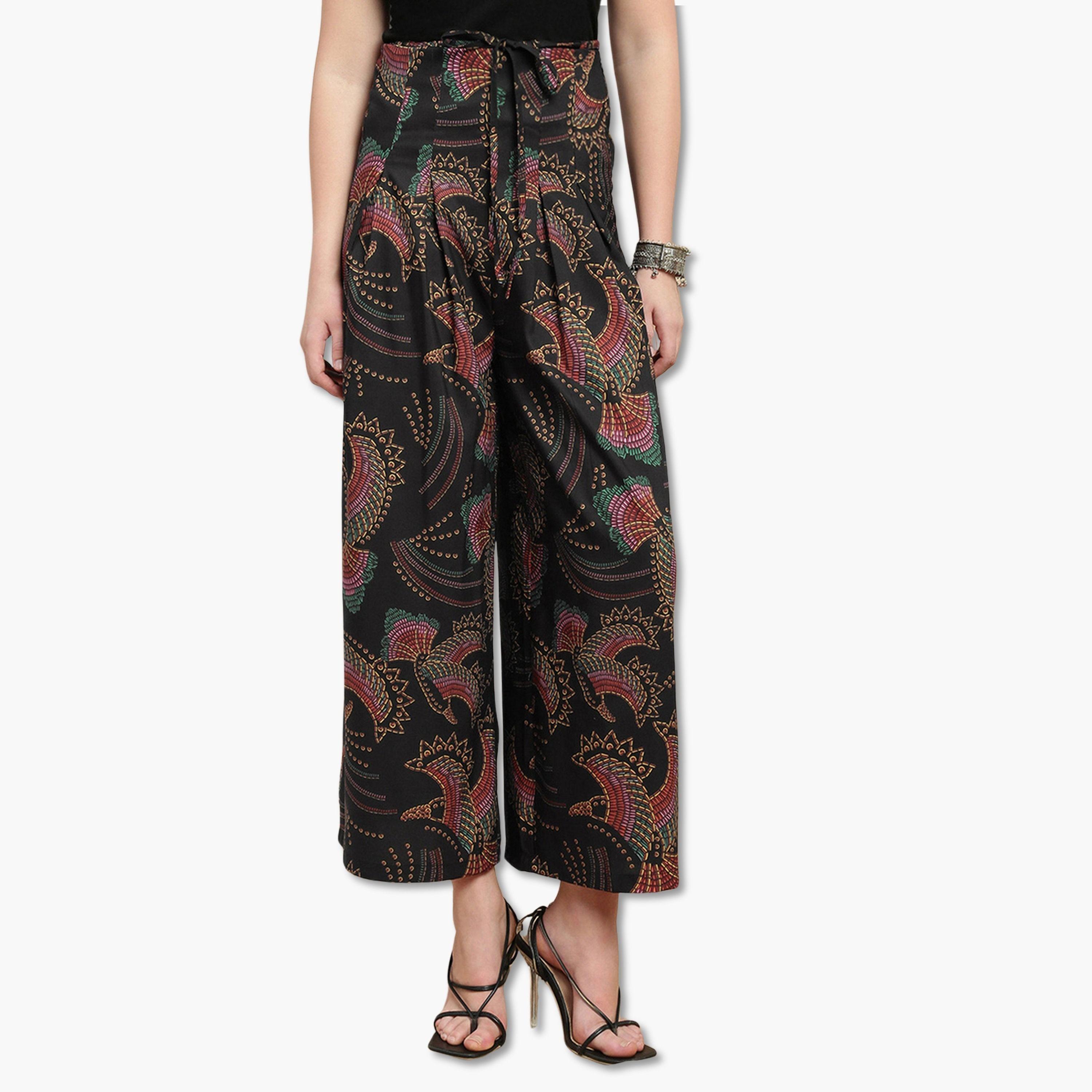 بنطلون بالازو بأرجل واسعة وطبعة استوائية-women-clothing-ethnicwear-bottoms-palazzos-image-1