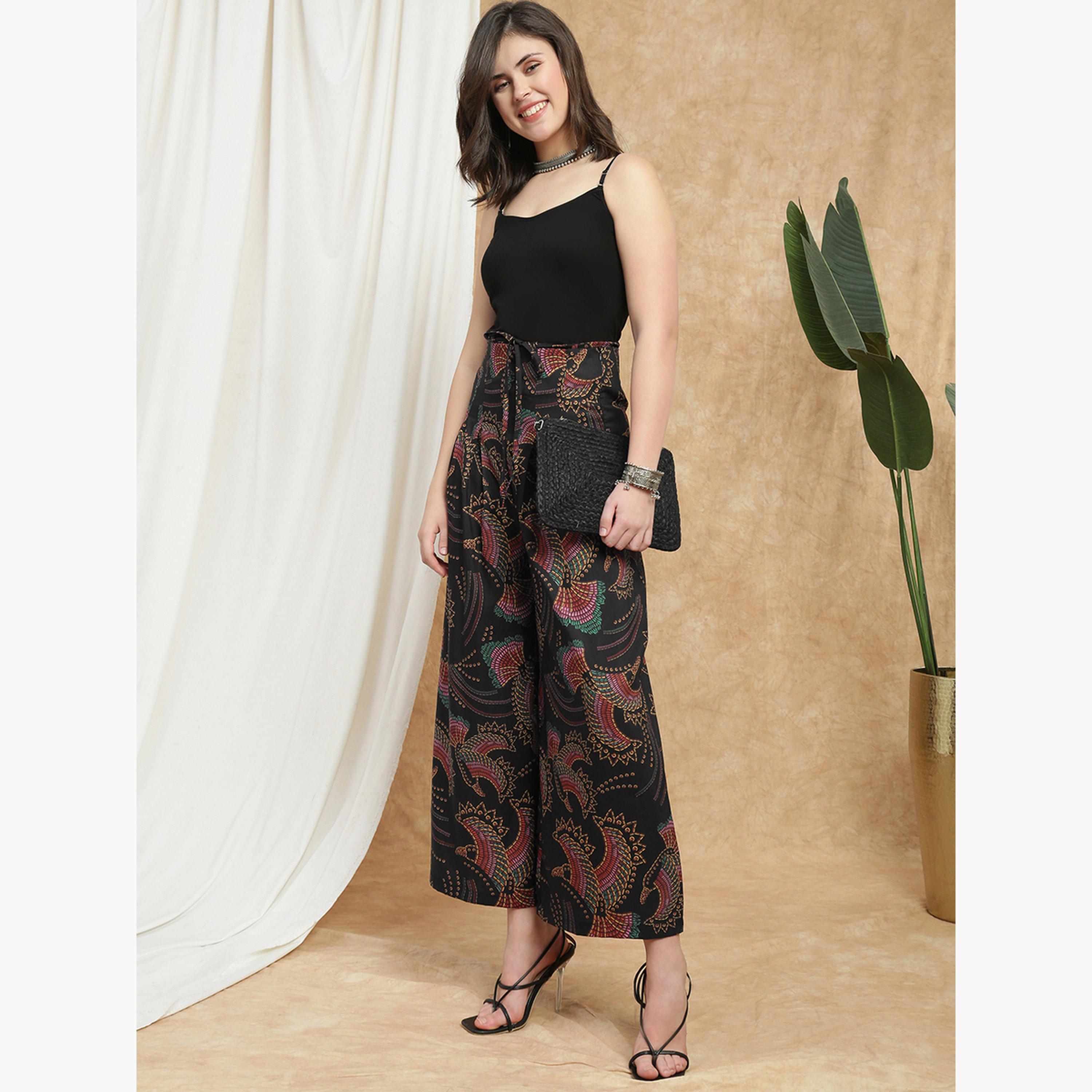 بنطلون بالازو بأرجل واسعة وطبعة استوائية-women-clothing-ethnicwear-bottoms-palazzos-image-2