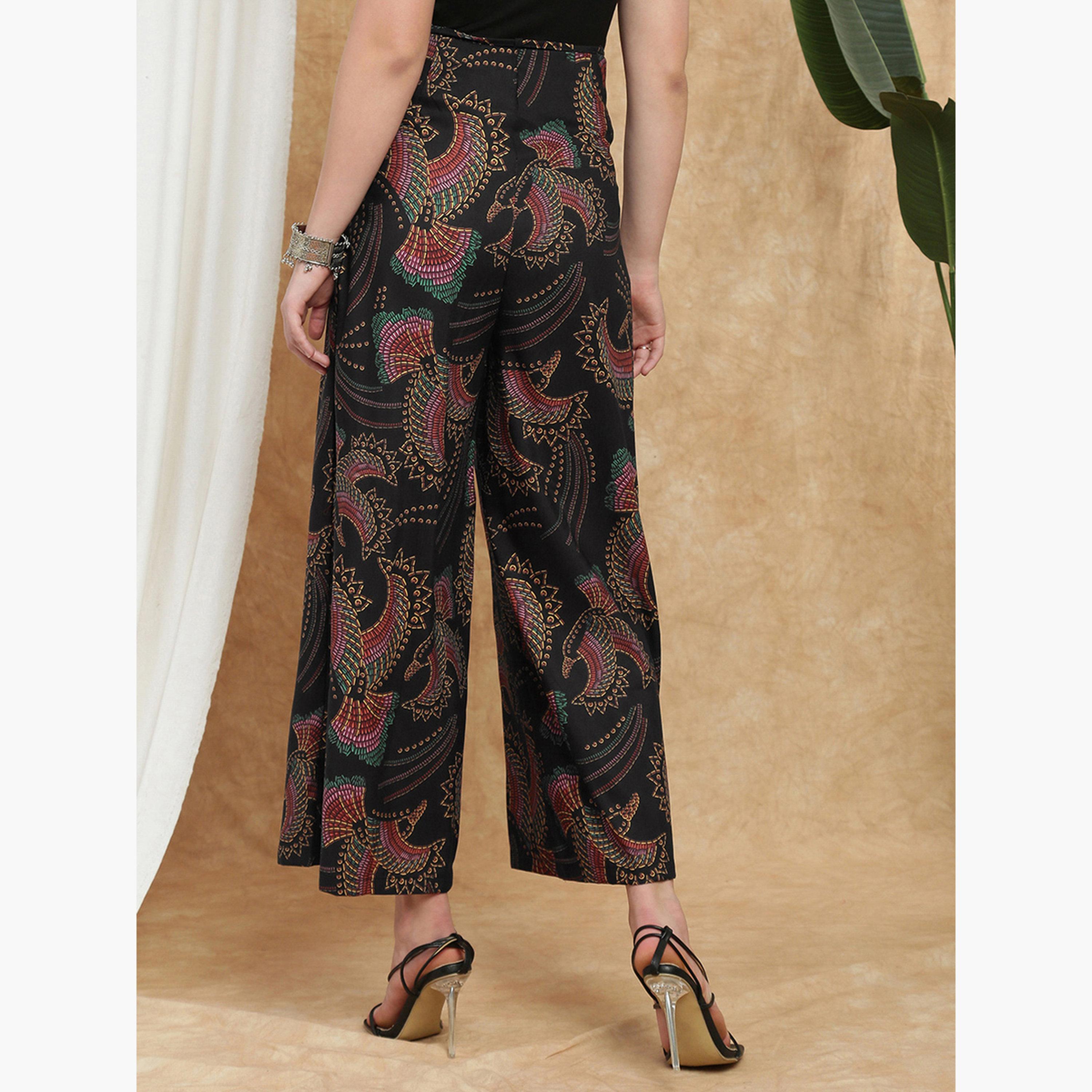 بنطلون بالازو بأرجل واسعة وطبعة استوائية-women-clothing-ethnicwear-bottoms-palazzos-image-4