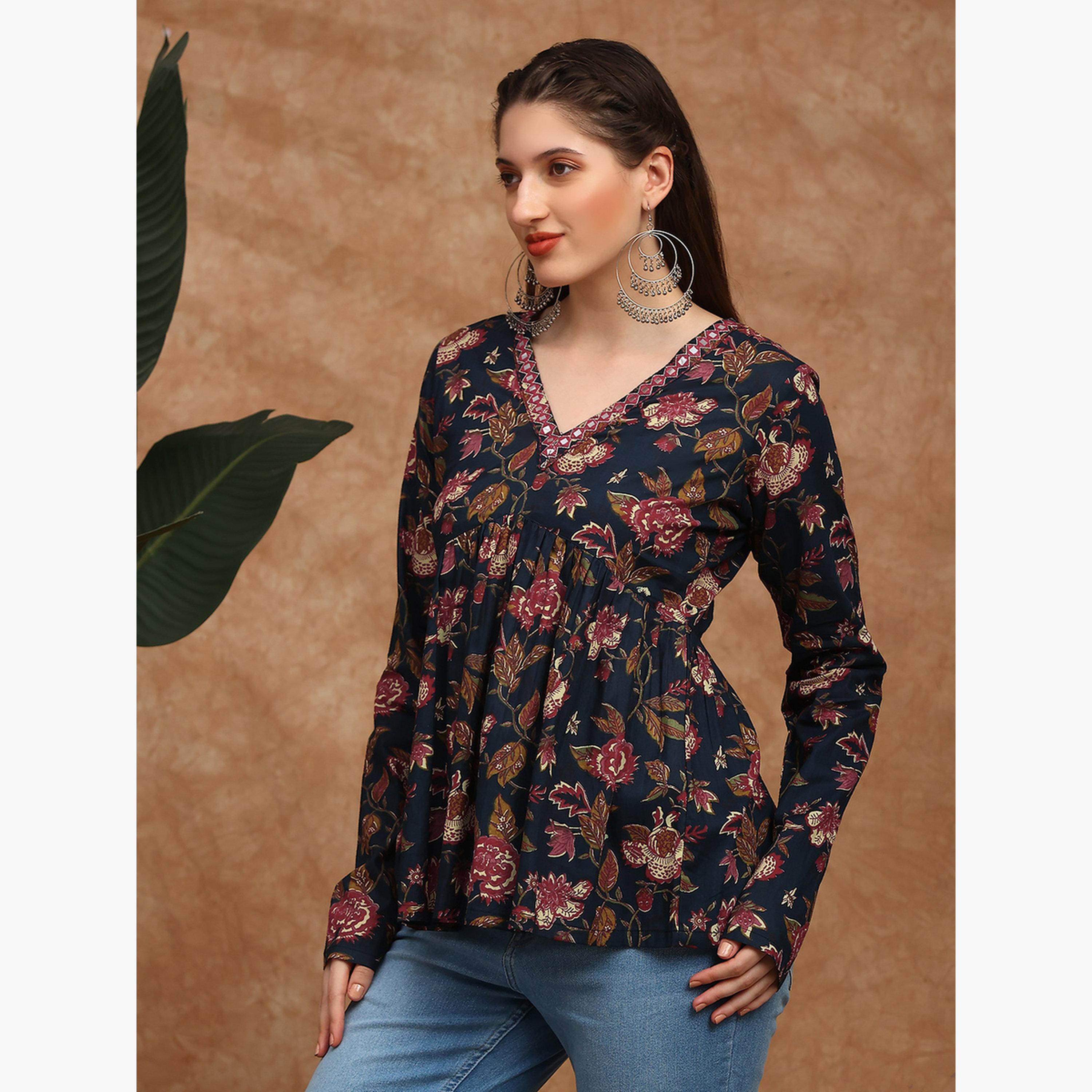 تونيك مطرز بطبعة زهور-women-clothing-ethnicwear-kurtas-image-4