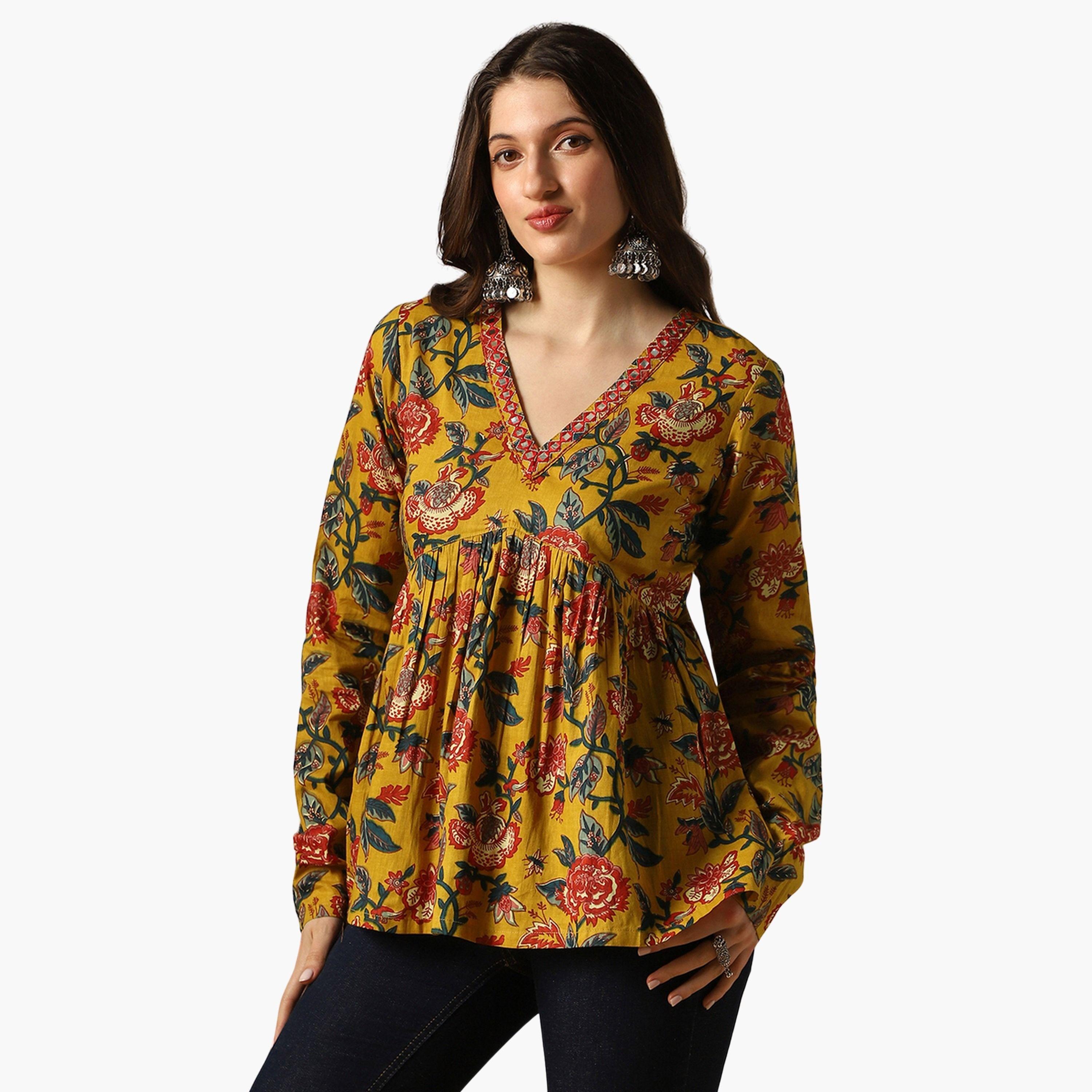 تونيك مطرز بطبعة زهور-women-clothing-ethnicwear-kurtas-image-1