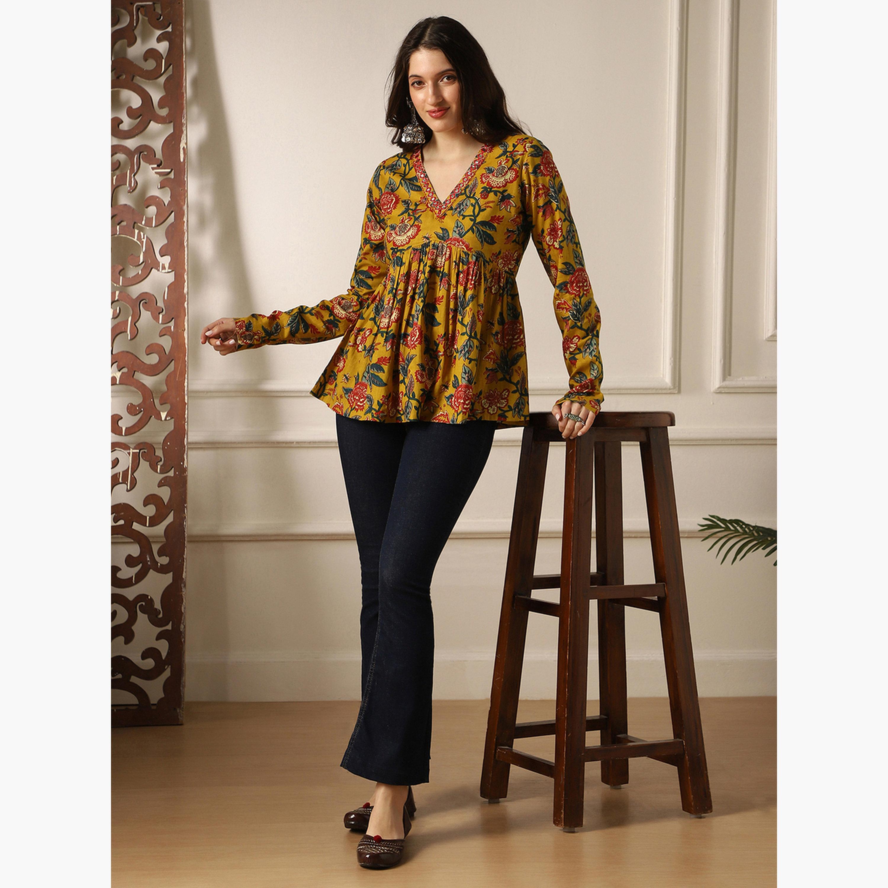 تونيك مطرز بطبعة زهور-women-clothing-ethnicwear-kurtas-image-2