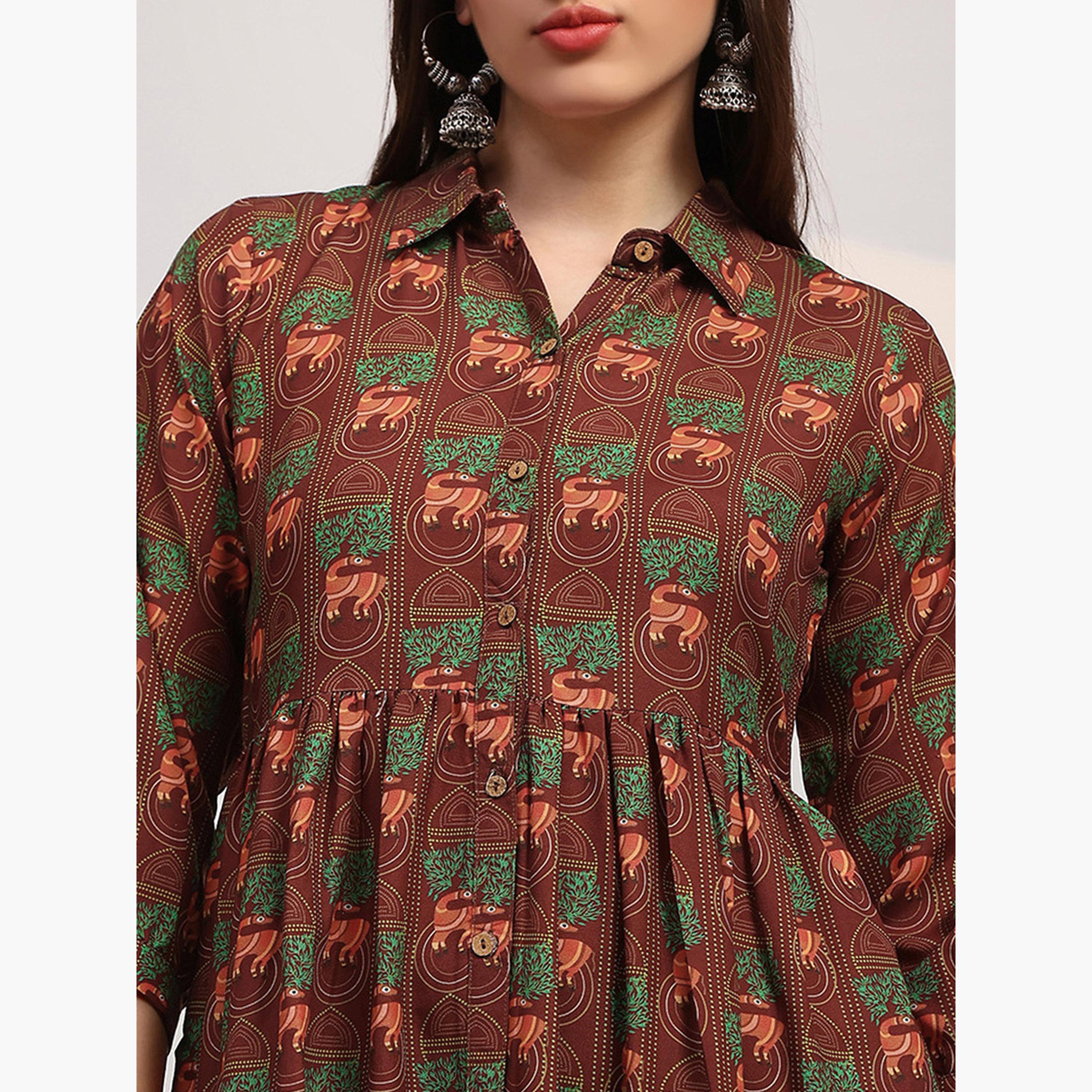 فستان ميدي بياقة وأكمام بيشوب-women-clothing-ethnicwear-dresses-image-5