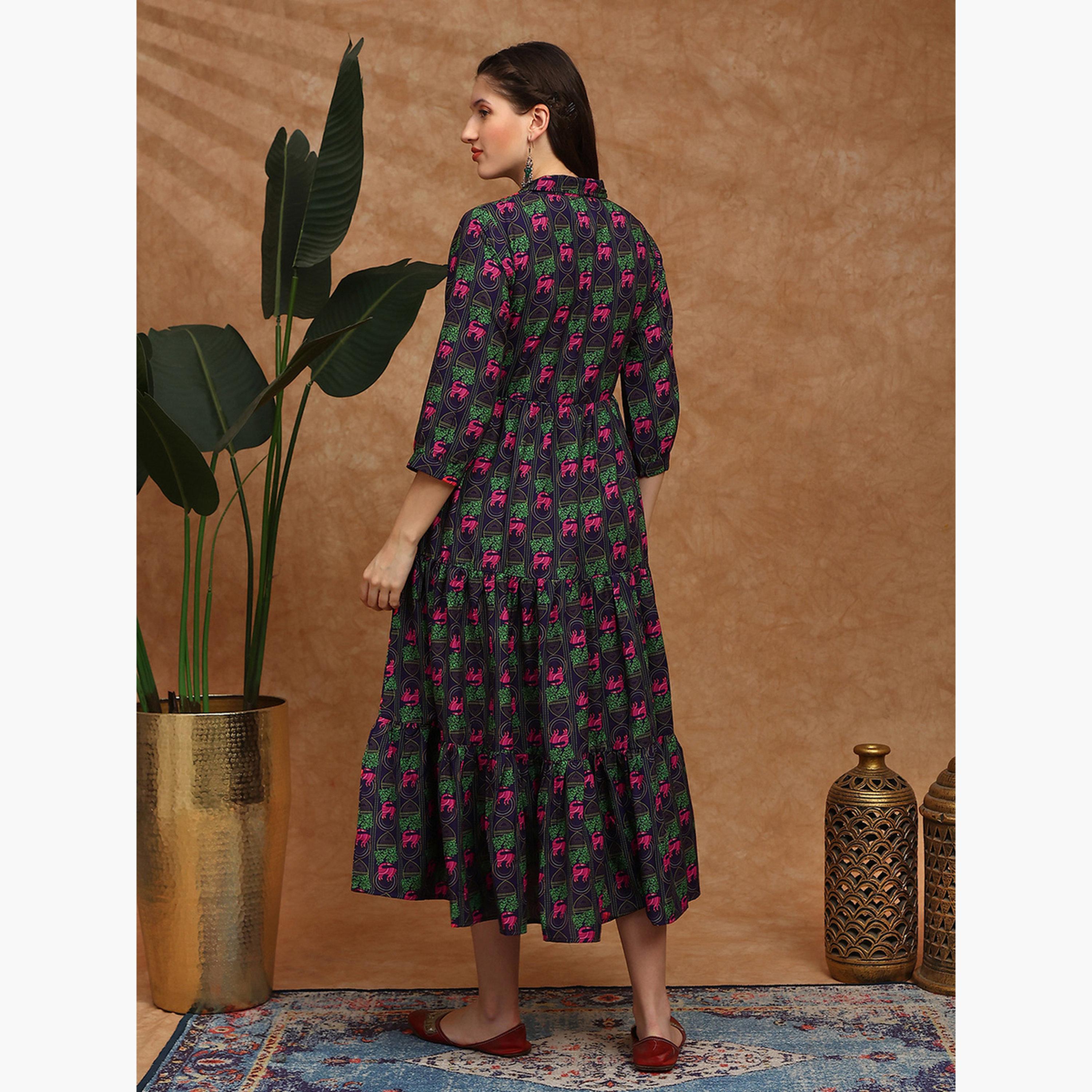 فستان ميدي بياقة وأكمام بيشوب-women-clothing-ethnicwear-dresses-image-3