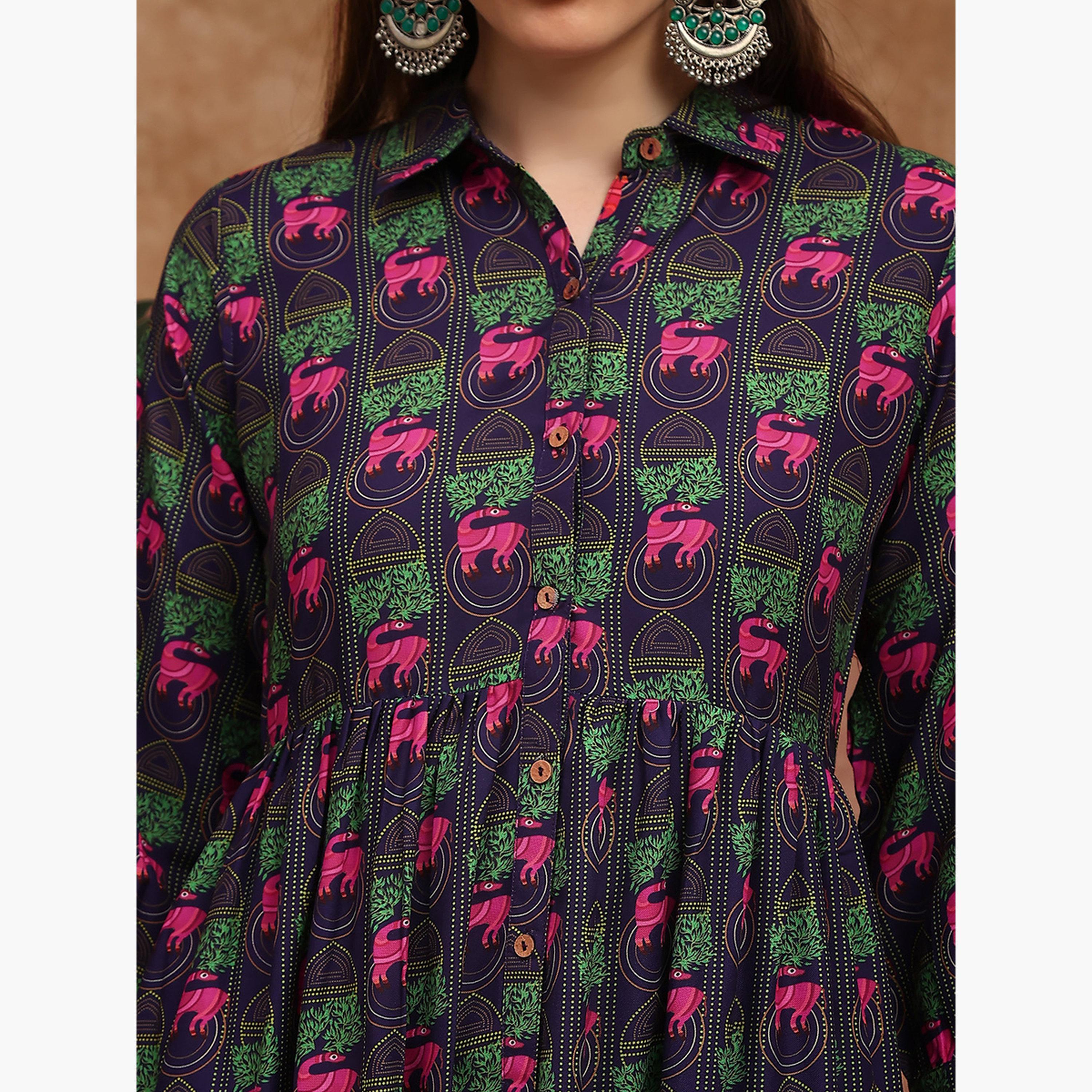فستان ميدي بياقة وأكمام بيشوب-women-clothing-ethnicwear-dresses-image-5